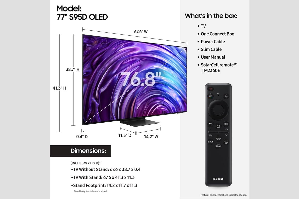 Samsung 77-Inch Class OLED 4K S95DD Series HDR Pro Smart TV w/Dolby Atmos, Object Tracking Sound+, Motion Xcelerator, Real Depth Enhancer, 4K AI Upscaling, Alexa Built-in (QN77S95DD, 2024 Model) - Image 5