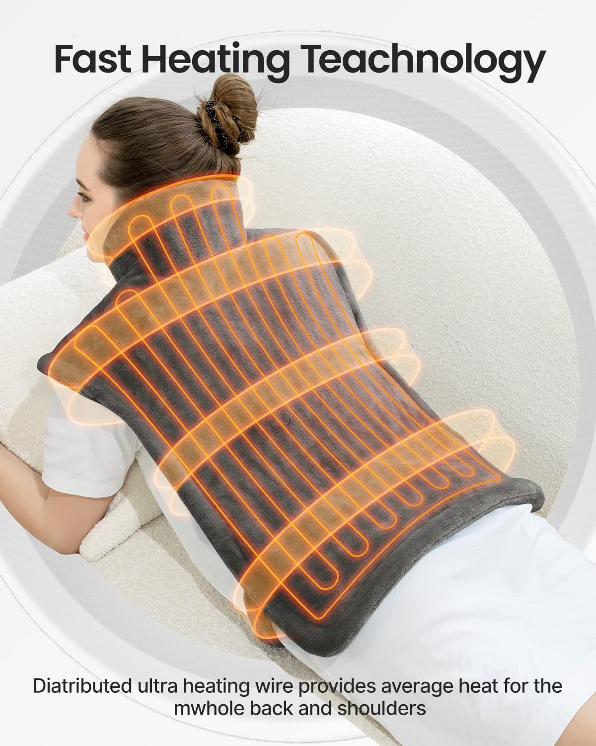RENPHO Electric Heating Pad for Back, Birthday Christmas Gifts for Women Men Mom Dad Elderly, FSA Eligible Items Only List, Large Heat Pad for Neck Shoulders, 24"x33", ETL Certified, Gray - Image 4