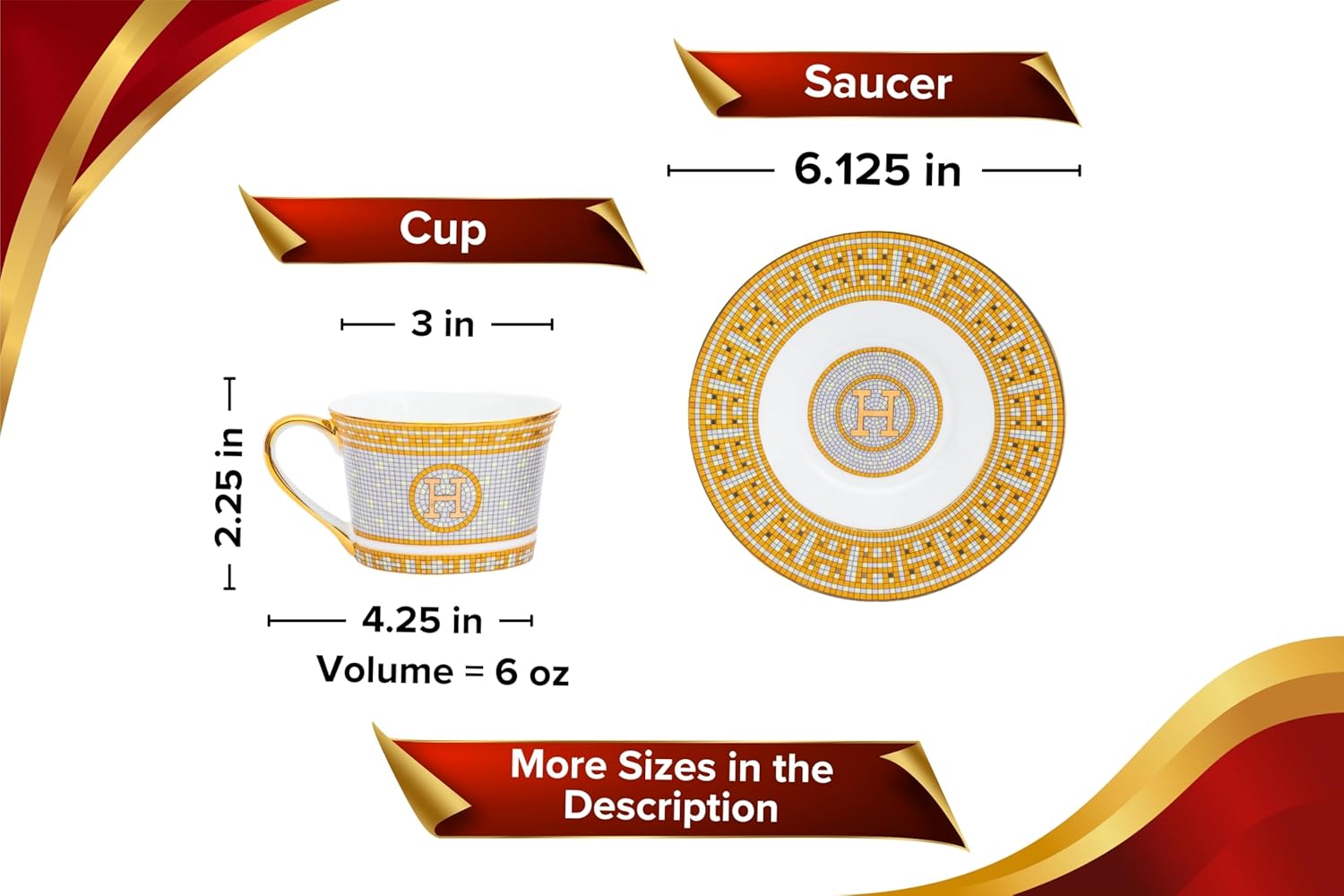 White and Gold Dinnerware Set - 58 Piece 'Mosaic' Dinner Set Luxury Bone China 24K Gold Inlays for Everyday use or Formal Occasions - Image 2