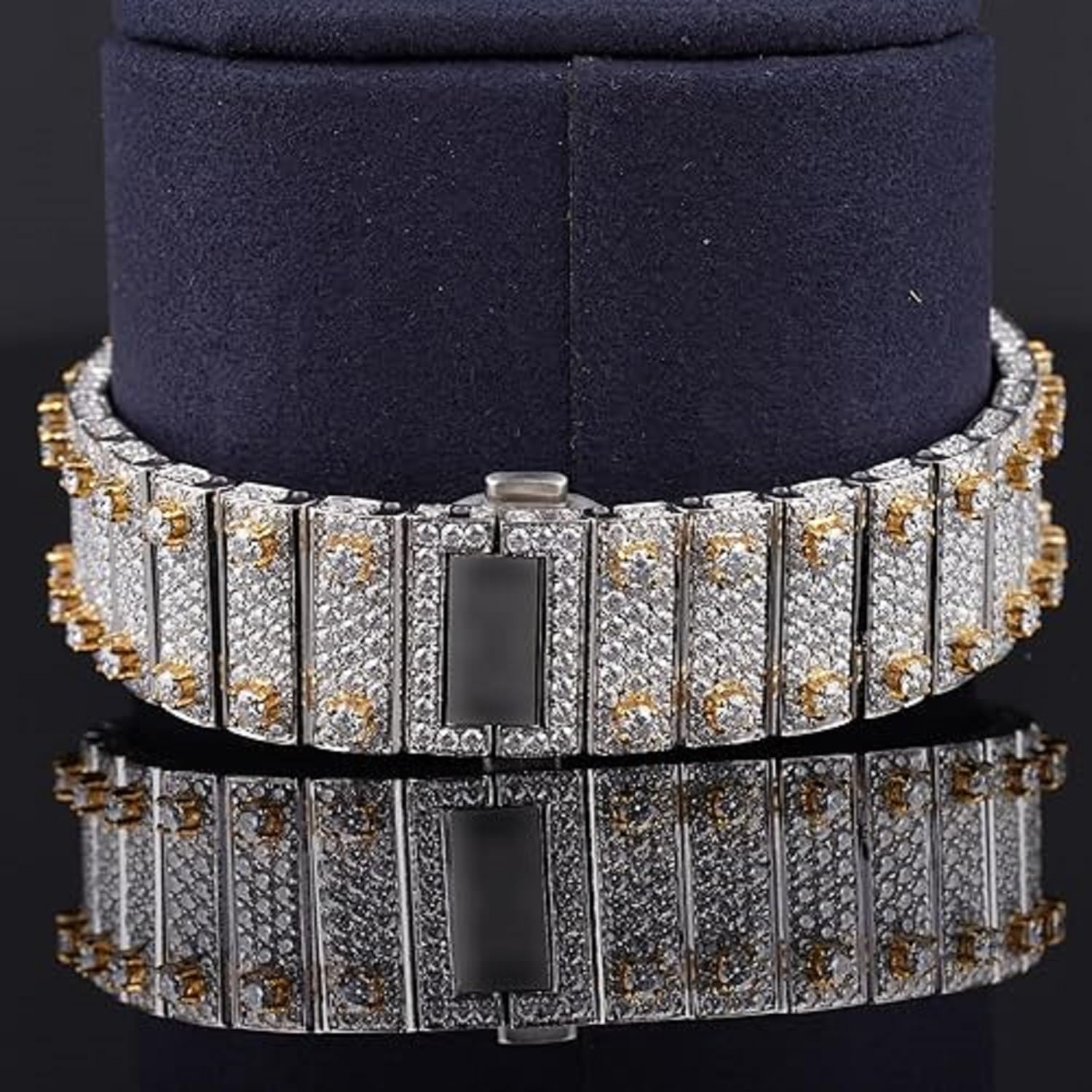 Men's Moissanite Watch – Luxury Gold-Tone Square Dial Full Pavé Simulated Diamonds Automatic Timepiece with Roman Numerals Gift Watch - Image 5