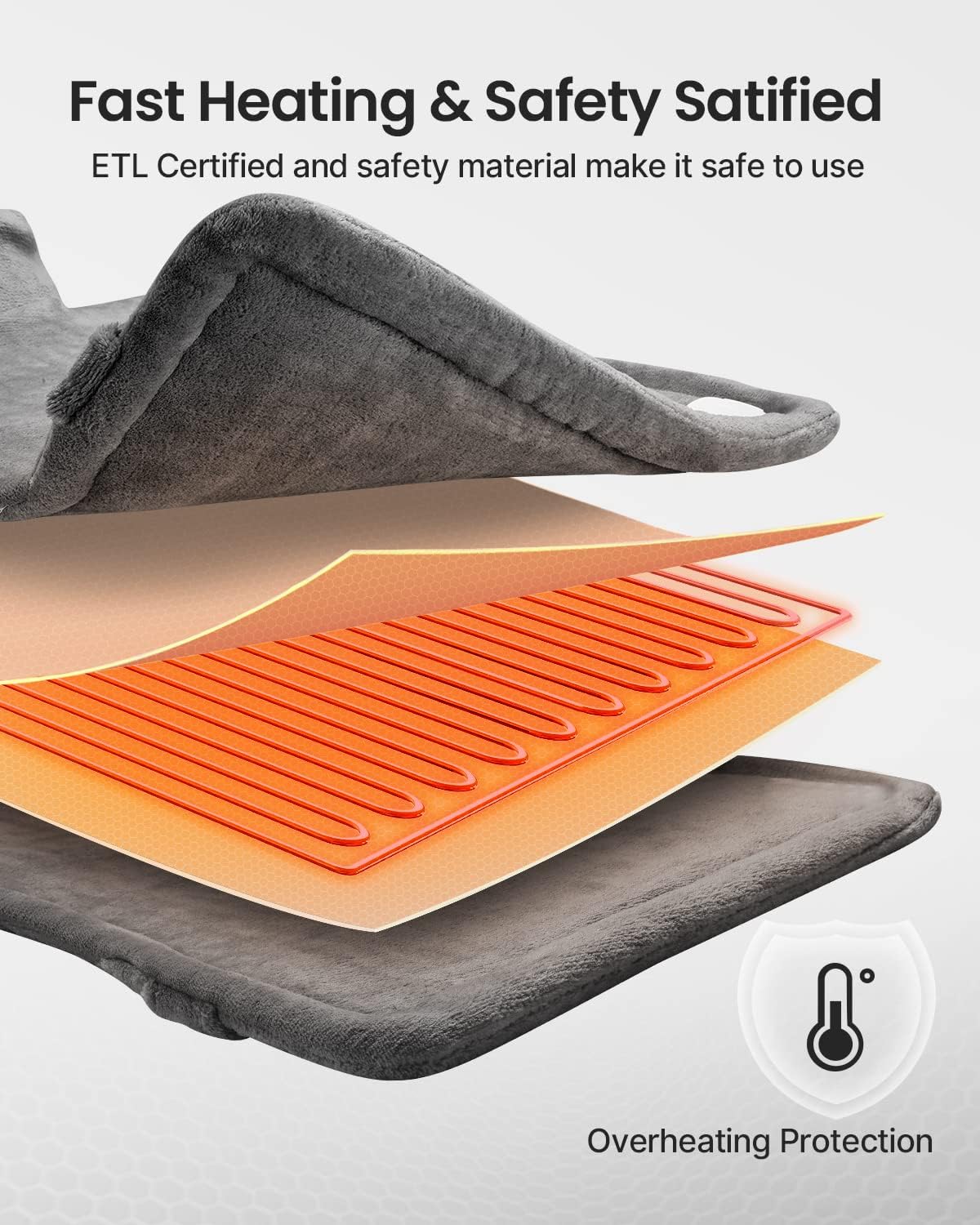 RENPHO Electric Heating Pad for Back, Birthday Christmas Gifts for Women Men Mom Dad Elderly, FSA Eligible Items Only List, Large Heat Pad for Neck Shoulders, 24"x33", ETL Certified, Gray - Image 5