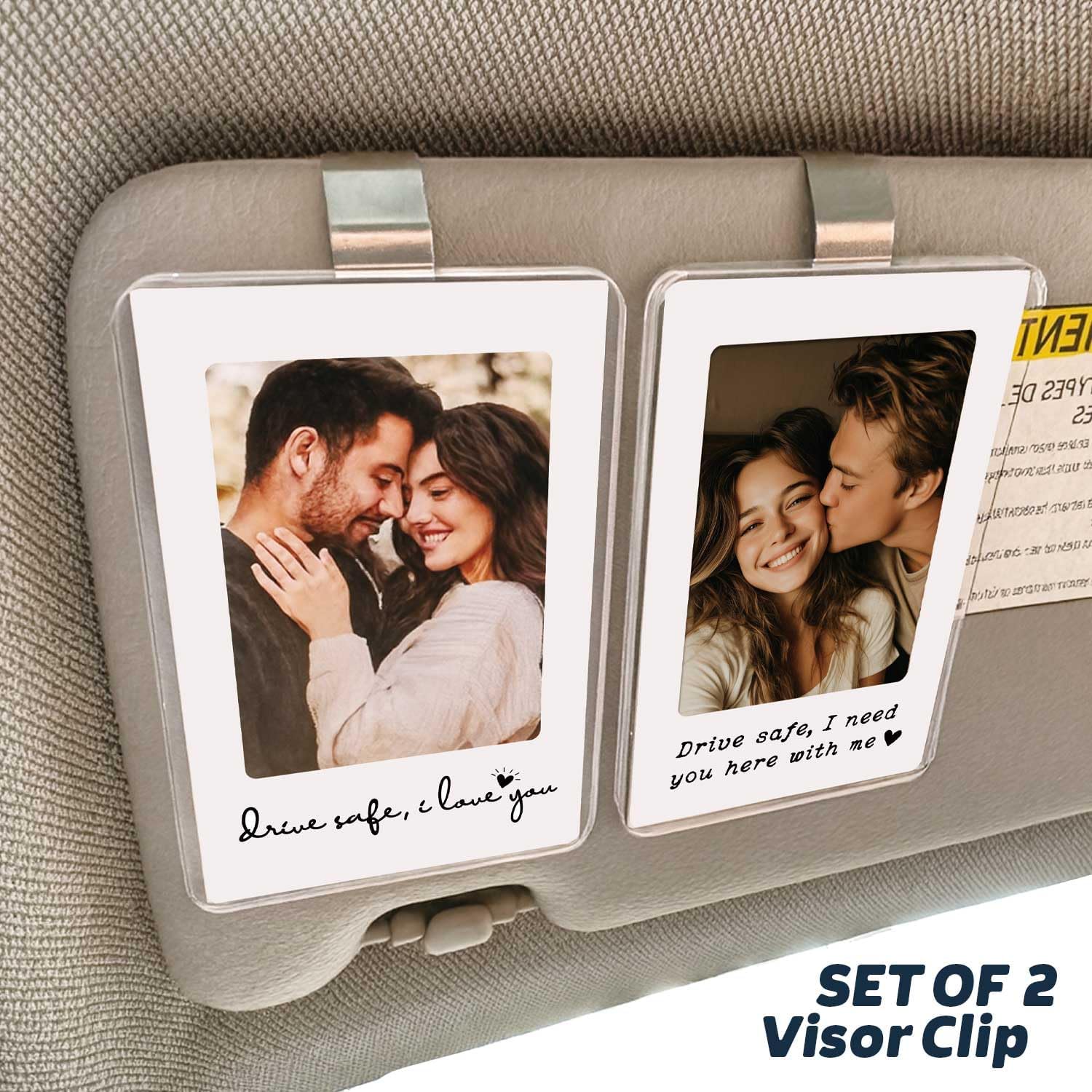 2 x Personalized Car Visor Photo Frame with Clip – 2 Acrylic Frames, 5 Interchangeable Mats – No Adhesive Design, Heat-Resistant Keepsake for Car, Valentine’s, Couple Anniversary, Wedding Gift for Him or Her - Image 2