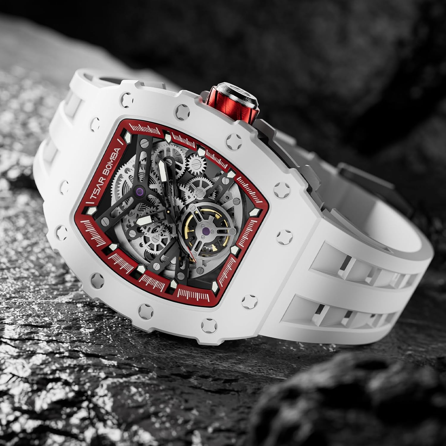 TSAR BOMBA Luxury Mens Automatic Mechanical Watches - Japanese Movement Sapphire Glass - 50M Waterproof Men's Watch - Square Wrist Watches Silicone Band Luminous Elegant Gifts for Men - Image 3