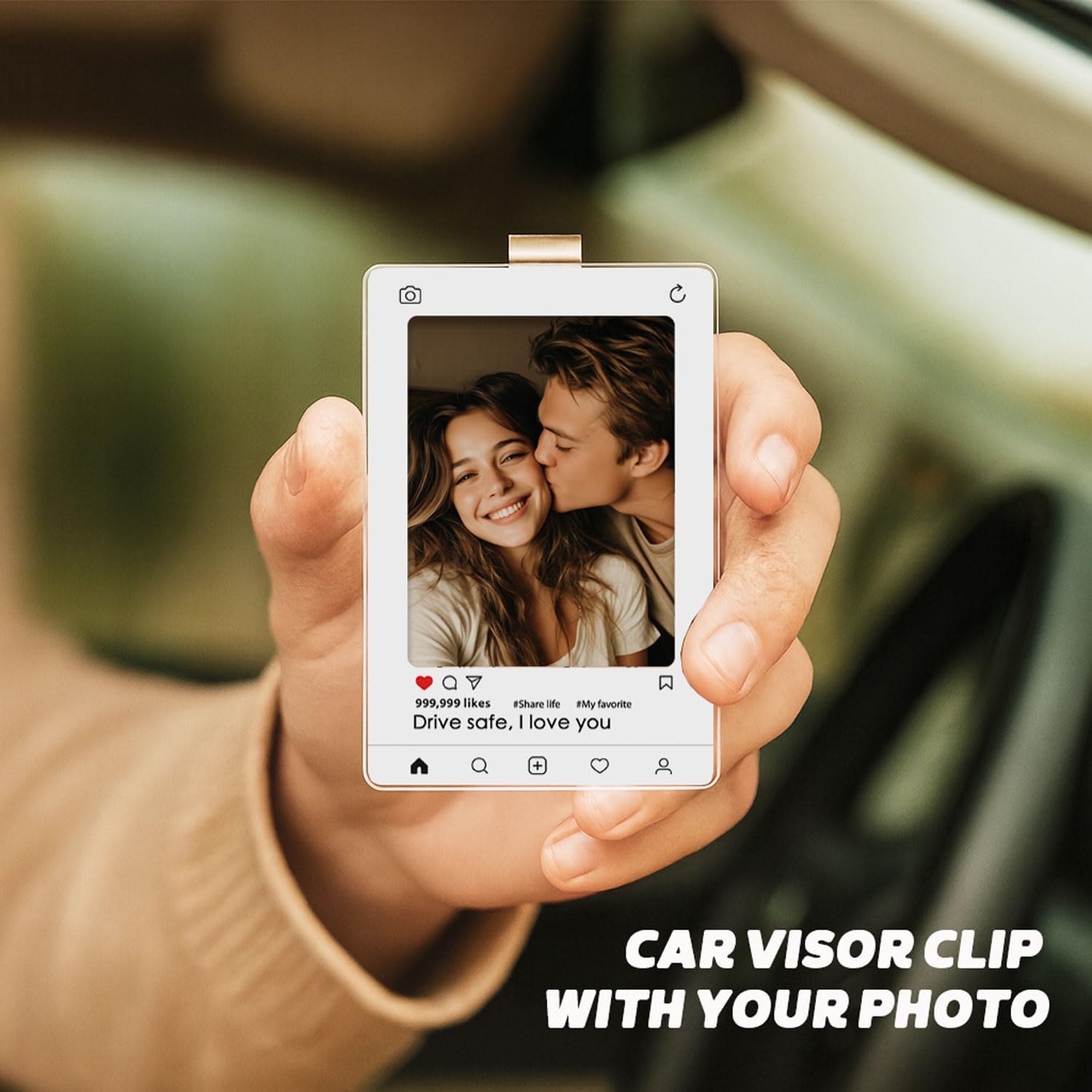 2 x Personalized Car Visor Photo Frame with Clip – 2 Acrylic Frames, 5 Interchangeable Mats – No Adhesive Design, Heat-Resistant Keepsake for Car, Valentine’s, Couple Anniversary, Wedding Gift for Him or Her - Image 3