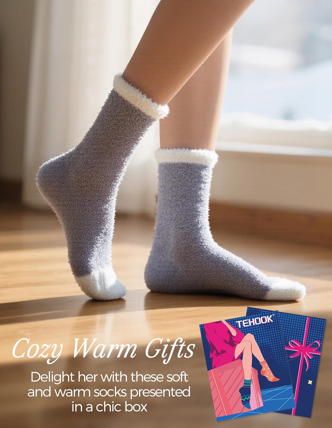 TEHOOK Warm & Cozy Gifts for Women, Stocking Stuufers, Fluffy Fuzzy Plush Sleeping Slipper Socks - Soft Warm Fabric - Image 2