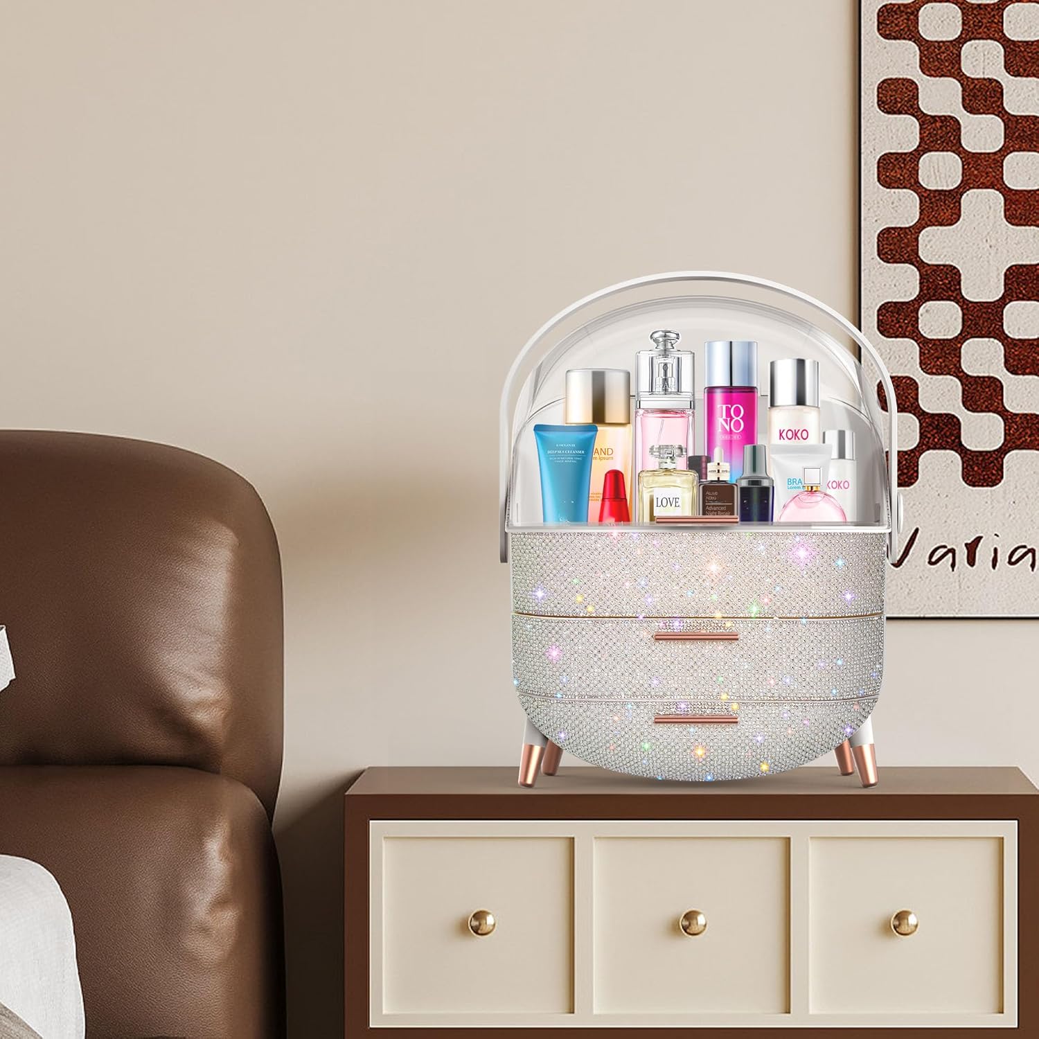Teen Girls Gift Makeup Organizer,Skincare Organizer Jewelry Storage,Cosmetics Storage and Display Case,Make Up Holders and Organizers for Countertop,Bathroom Organizer (Pearl White) - Image 6