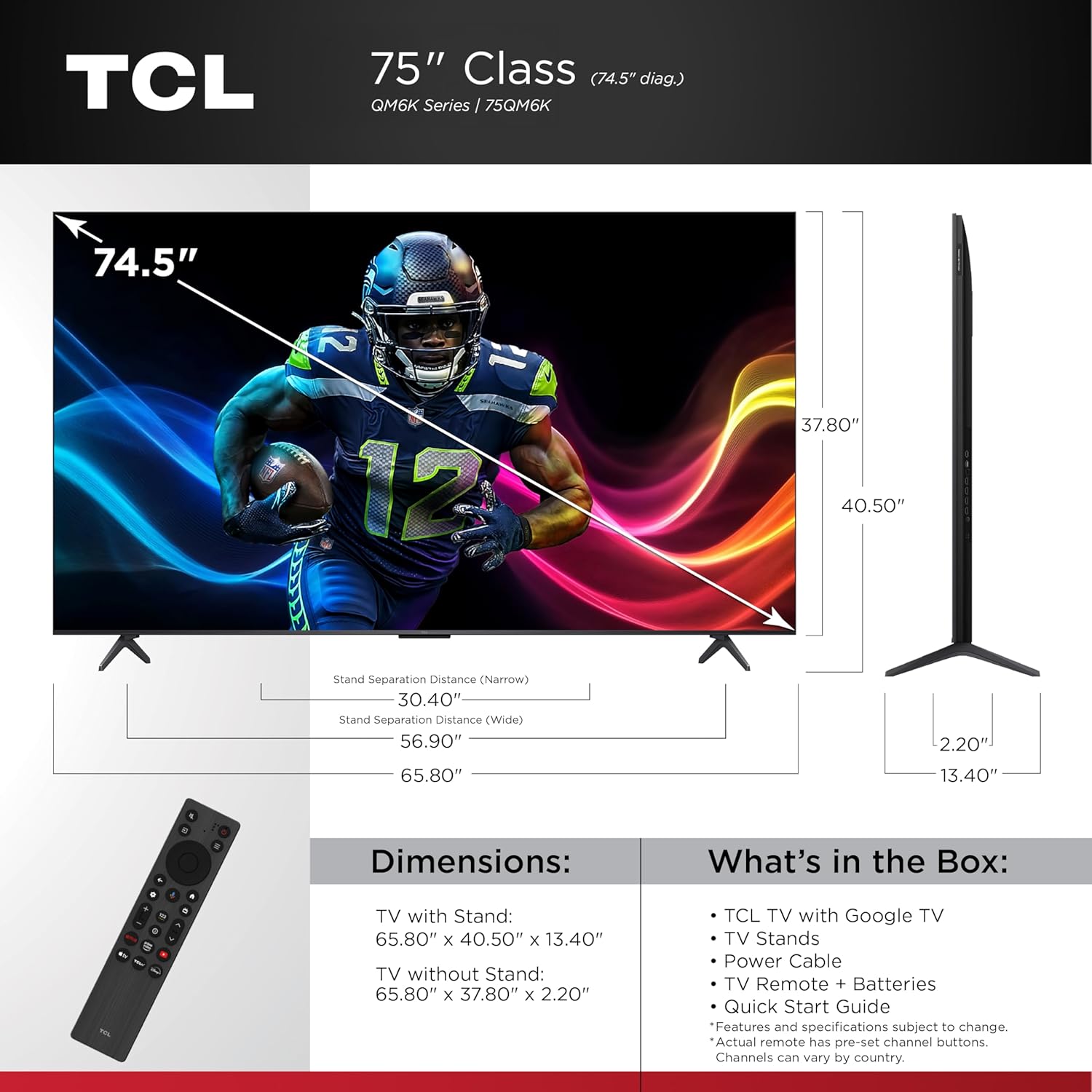 TCL 75 Inch Class QM6K Series | Mini LED QLED 4K HDR | 75QM6K, 2025 Model | 120HZ-144HZ High Brightness Smart Google TV Dolby Atmos Onkyo Audio | Voice Remote Alexa Gaming Streaming Television - Image 3