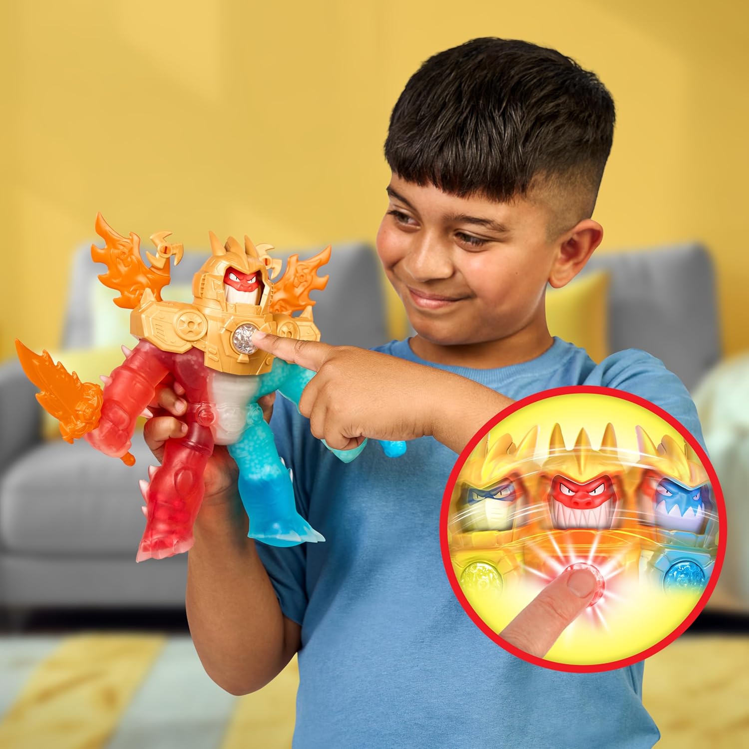 Heroes of Goo Jit Zu Goo-Tron Supreme Combines The Power of Blazagon, Pantaro & Thrash in 1 Ultimate Hero, with 3 Different Goo Fillings, 35+ Phrases & Lights, Face Swap & Triple Attack Feature - Image 3