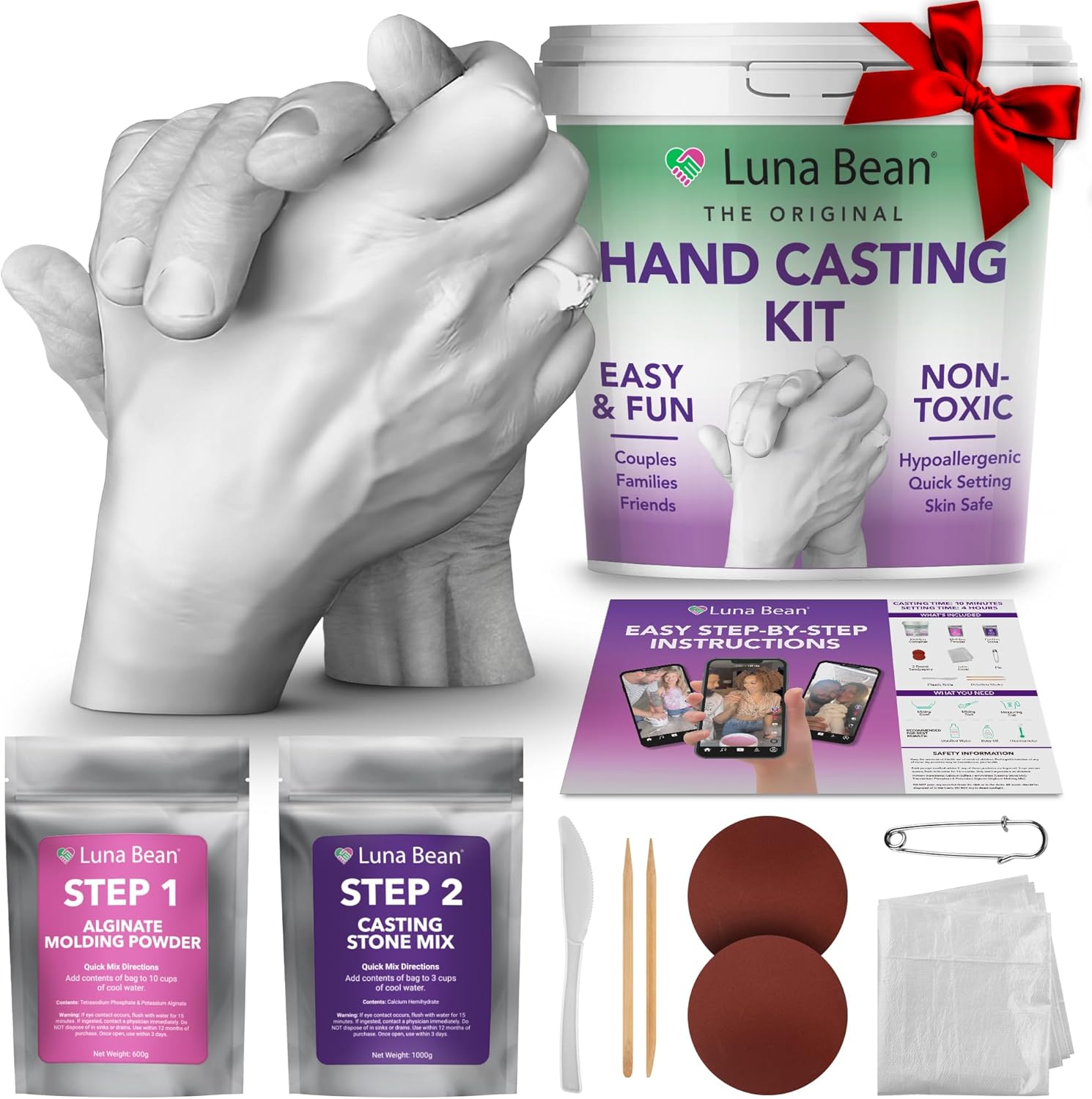 Luna Bean Hand Casting Kit – The Original Hand Mold Kit for Couples – Christmas Gifts for Women, Bridal Shower, Wedding, Engagement Gifts Her Him Anniversary Men Mom Wife Husband Boyfriend Girlfriend