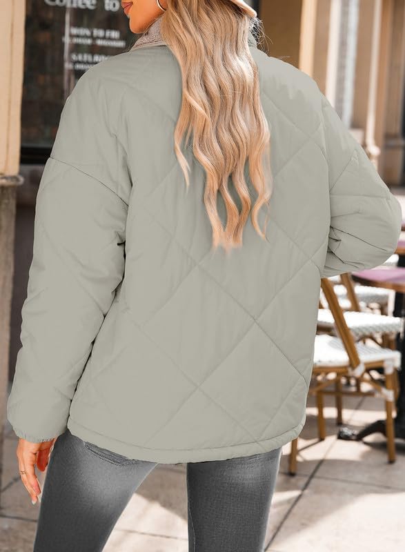 Dokotoo Women's Winter Casual Quilted Jackets Long Sleeve Button Down Puffer Jacket Padded Outerwear Coats - Image 5