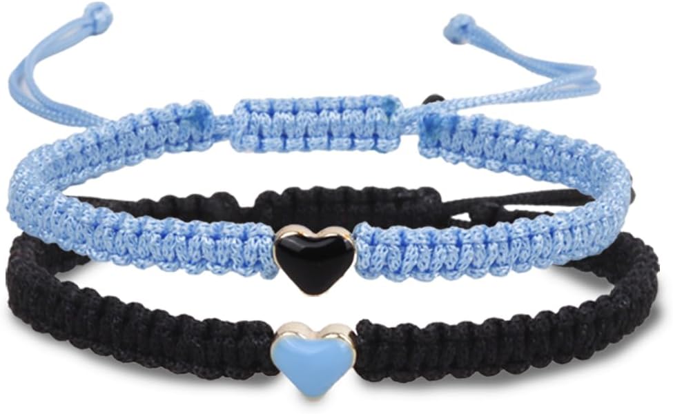 Set of 2 Colorful Heart Beaded Matching Bracelets for Couples and Friendships | Adjustable Couple Bracelets set | Friendships Bracelets set | Couples Gift for Anniversary | Best Friend Bracelets | Gift for Boyfriend Girlfriend | Valentines Gifts | Long Distance Bracelets for Partners