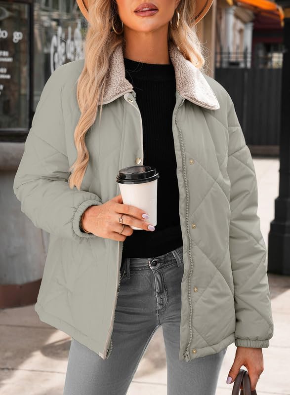 Dokotoo Women's Winter Casual Quilted Jackets Long Sleeve Button Down Puffer Jacket Padded Outerwear Coats - Image 3