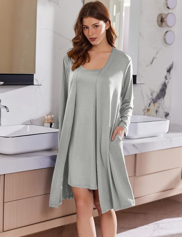 Ekouaer Robe Sets for Women 2 Pieces Nightgown Long Sleeves Bathrobe Soft Sleepwear 2025 S-2XL - Image 2