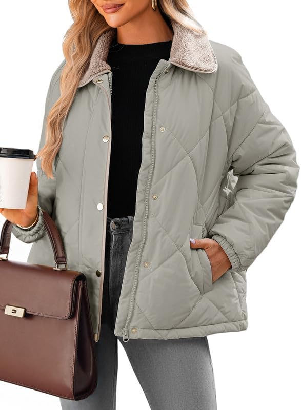 Dokotoo Women's Winter Casual Quilted Jackets Long Sleeve Button Down Puffer Jacket Padded Outerwear Coats - Image 2