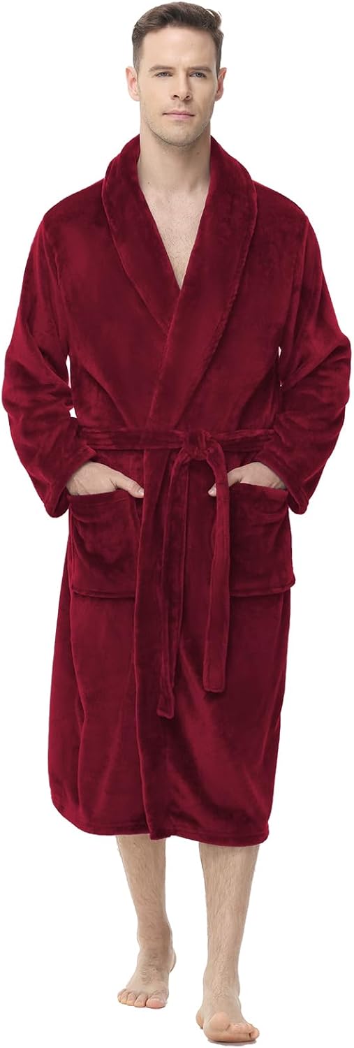 Yurhap Mens Fleece Robe, Soft Plush Robe for Men, Fluffy Bathrobe with Belt & 2 Pockets - Image 6