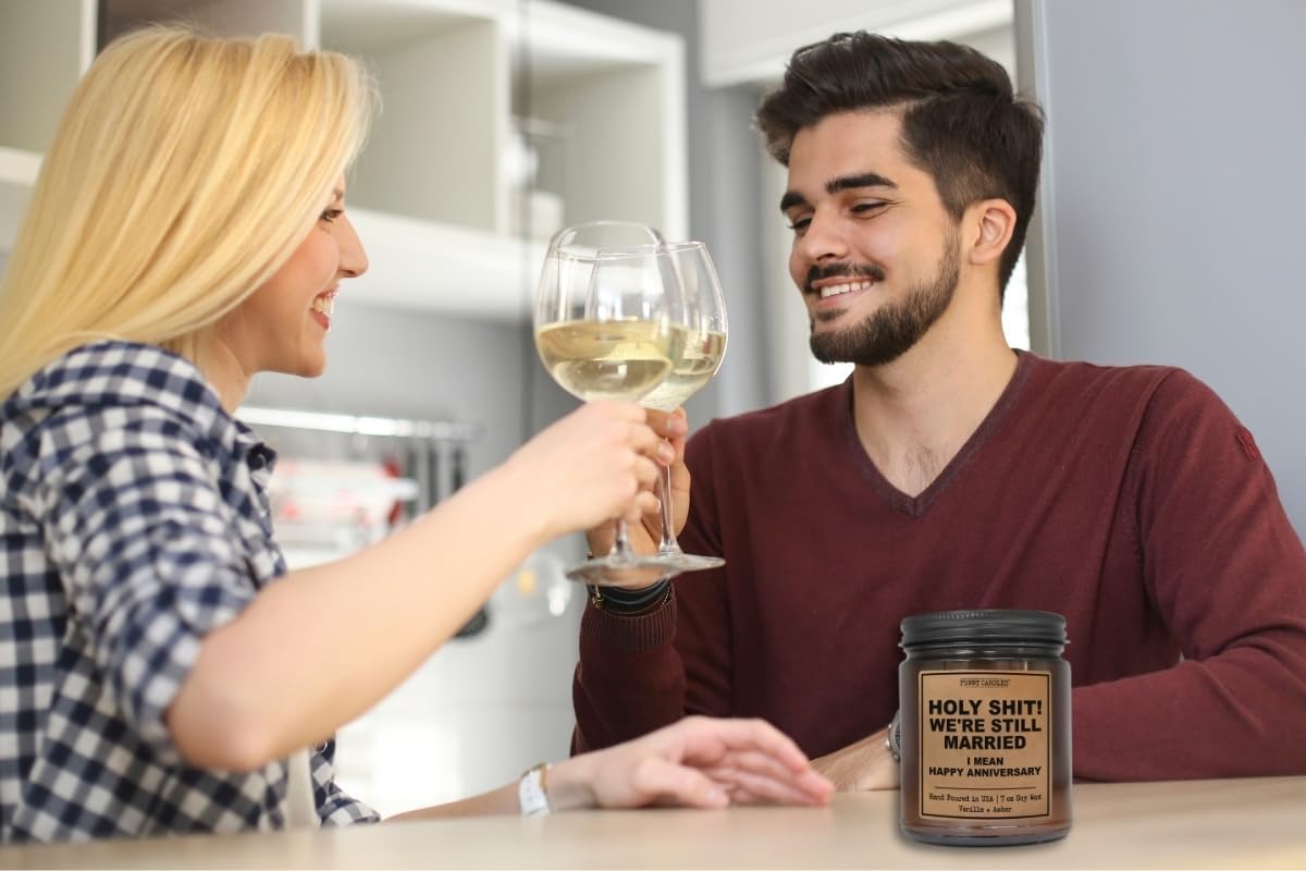 Funny Anniversary Candle Gift for Her, Him - We're Still Married -Funny Anniversary Present for Husband, Wife, Couple - Vanilla Sandalwood Scented Soy Candle in 9 oz. Amber Jar, Gift Box Included - Image 7