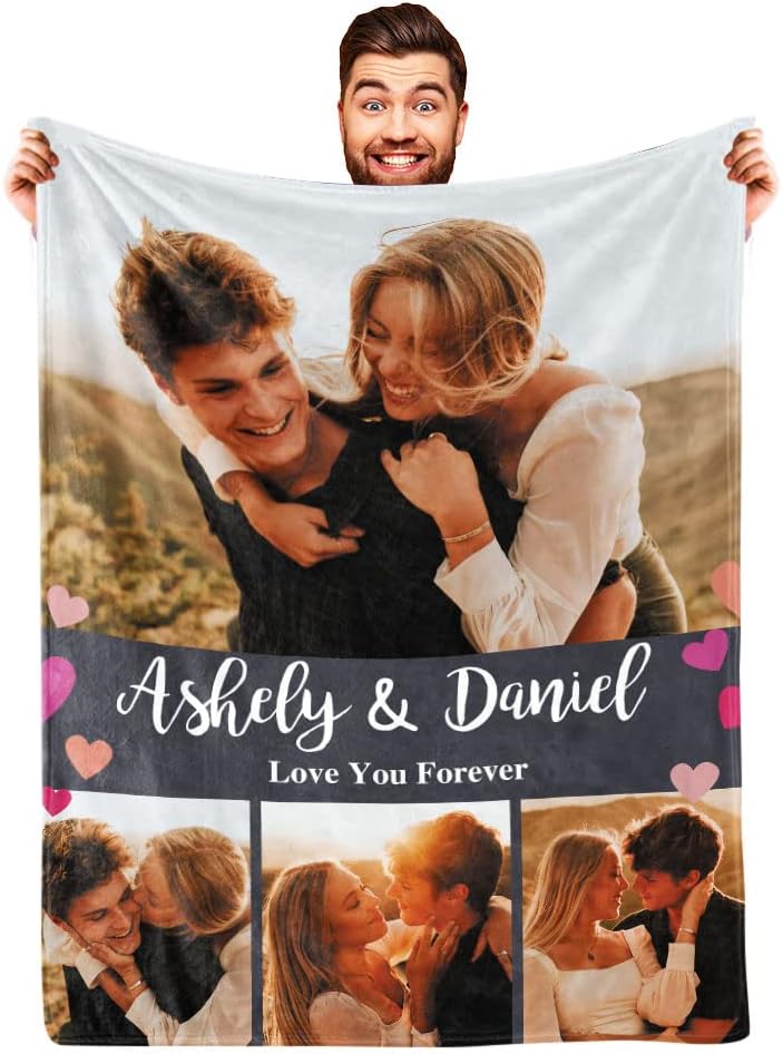 DayOfShe Ships Next Day, Personalized Blankets for Couples Photo Blankets for Girlfriend Boyfriend, Custom Blankets Flannel Blanket for Boyfriend Birthday Gift