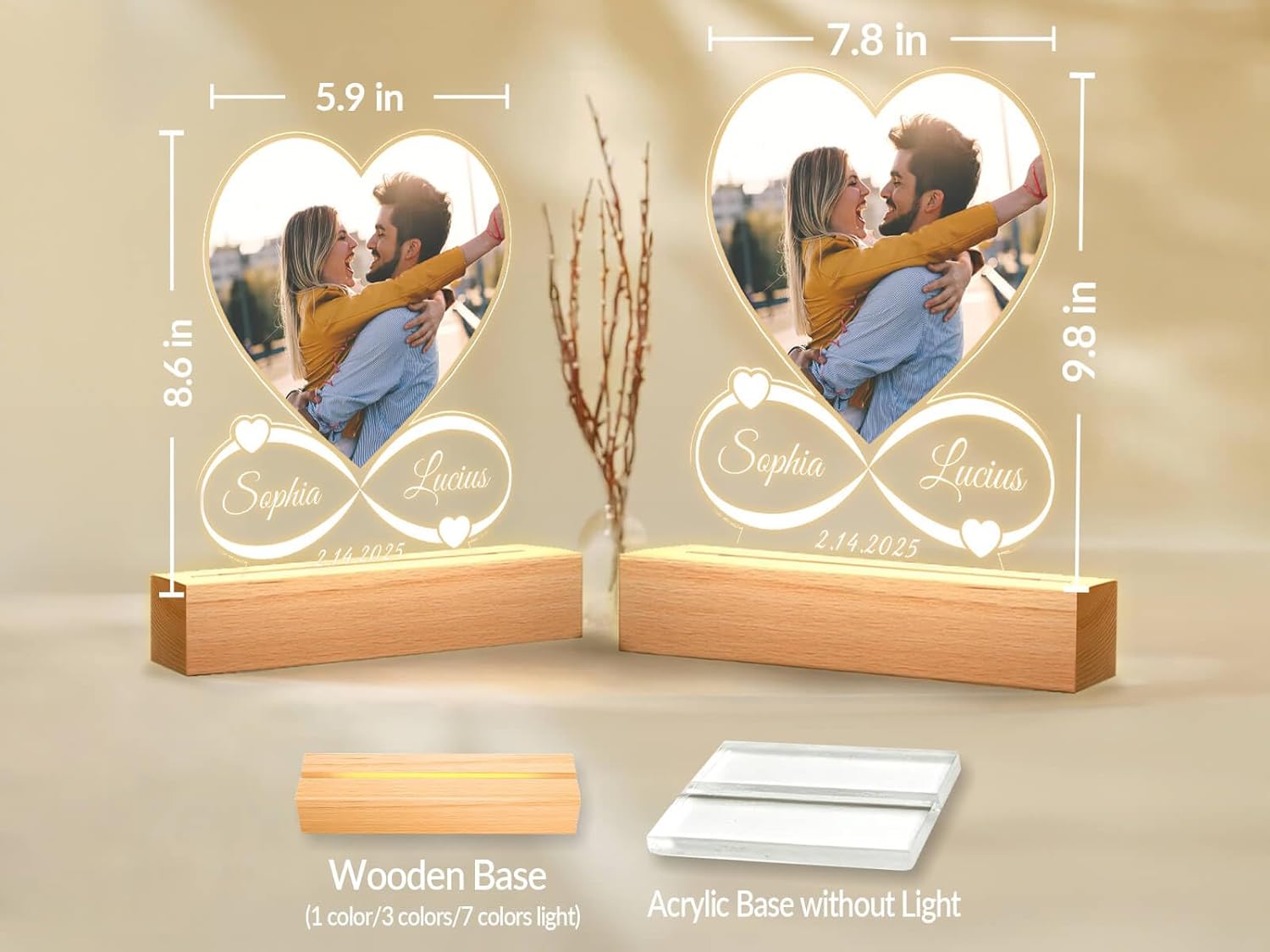 Custom Picture Frames with Photo, Personalized Photo Frame with Night Light, Customized Picture Frame, Christmas Anniversary Birthday Couple Gifts for Women Men Her Him Girlfriend Boyfriend Mom Dad - Image 6