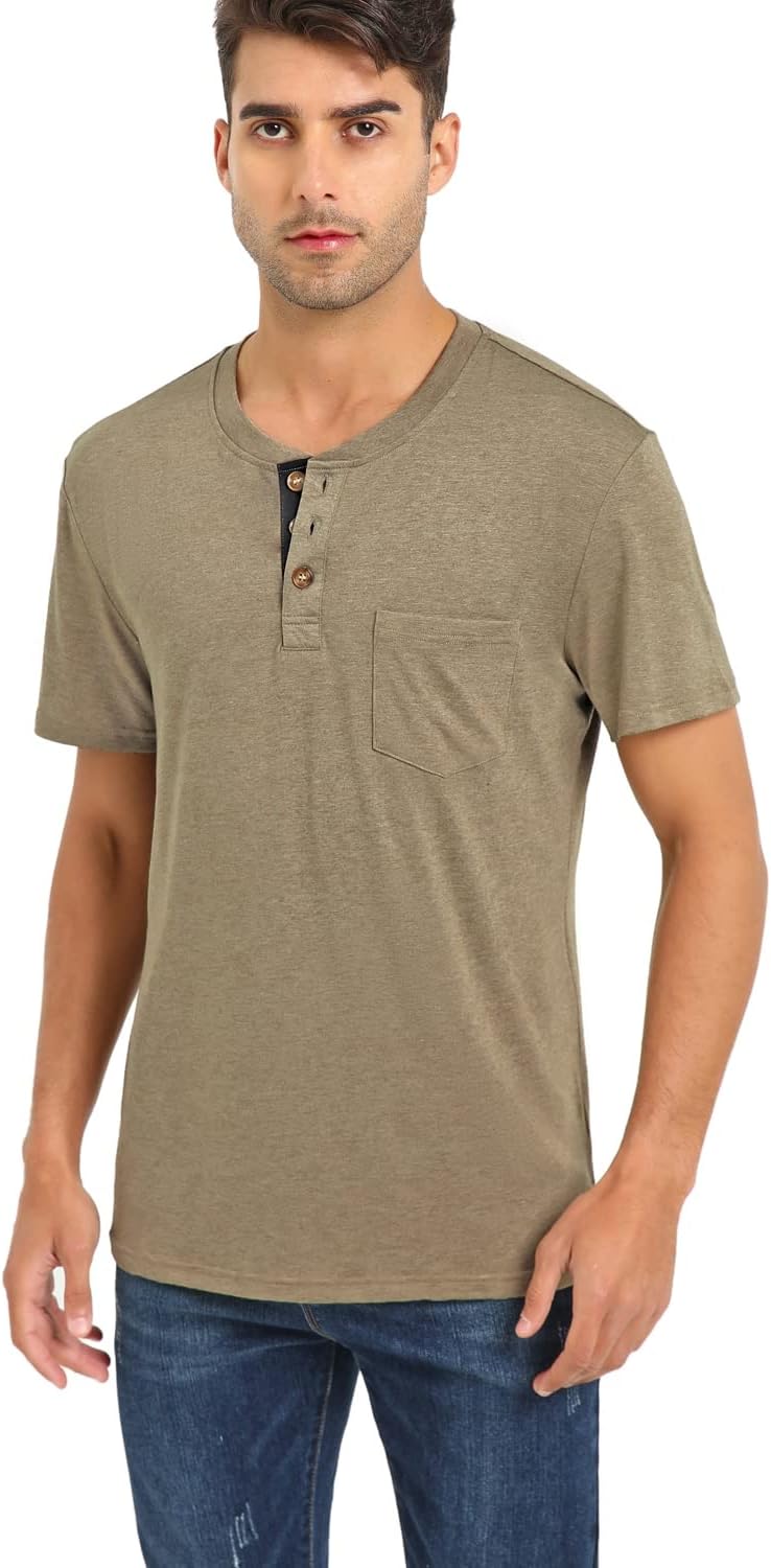 Mens Casual Short Sleeve Henley Shirts Fashion Button T Shirts with Pocket - Image 3