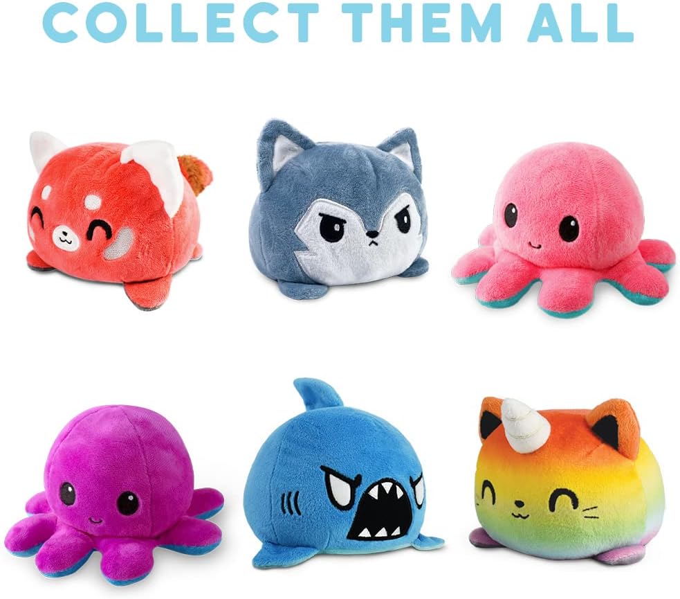 TeeTurtle Reversible Pink and Aqua Octopus Plushie - 4-Inch Two-Sided Flip Plush Toy with Embroidered Details - Cute Mini Collectible Plush for Kids, Teens, and Adults - Image 3