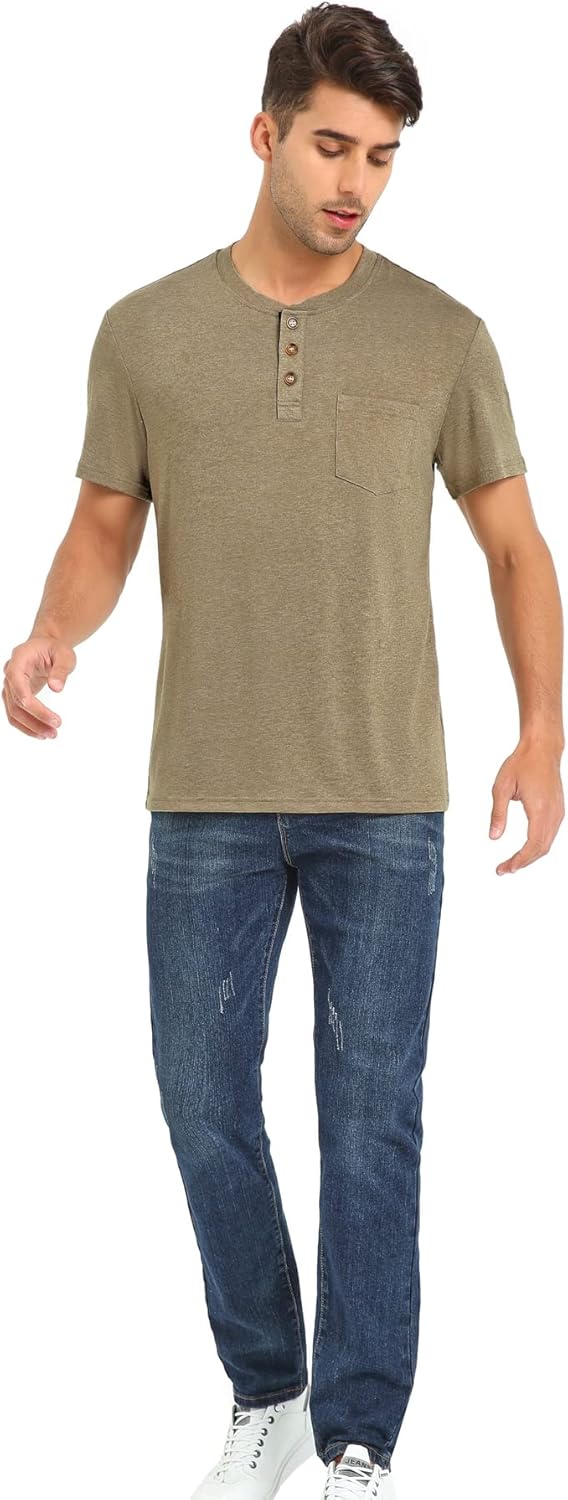 Mens Casual Short Sleeve Henley Shirts Fashion Button T Shirts with Pocket - Image 5