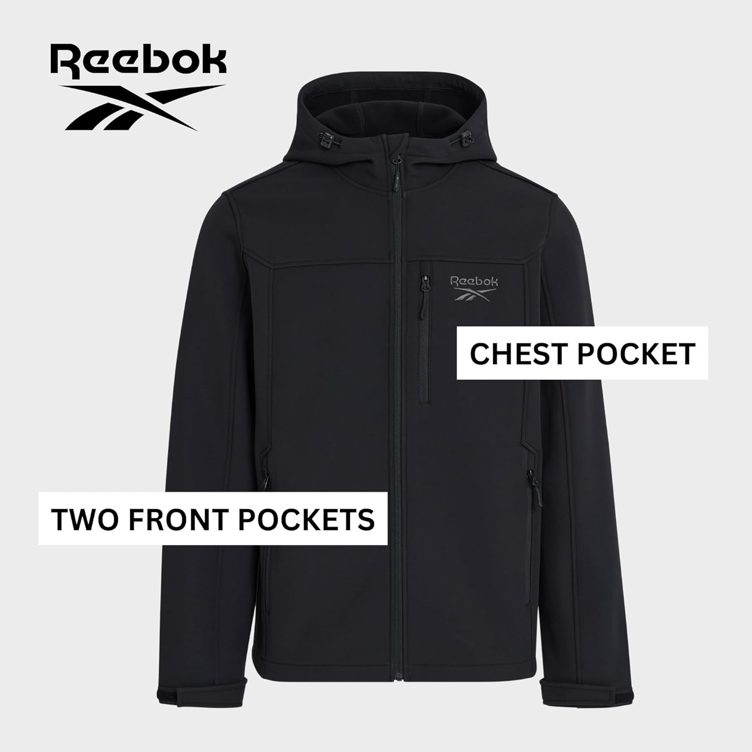 Reebok Waterproof Soft Shell Rain Jacket Men - Rain Coat, Softshell Windbreaker with Hood - Image 4