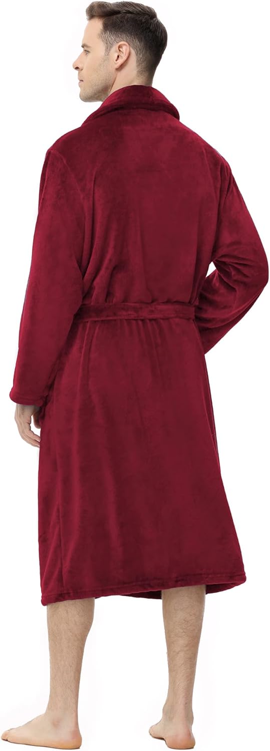Yurhap Mens Fleece Robe, Soft Plush Robe for Men, Fluffy Bathrobe with Belt & 2 Pockets - Image 2