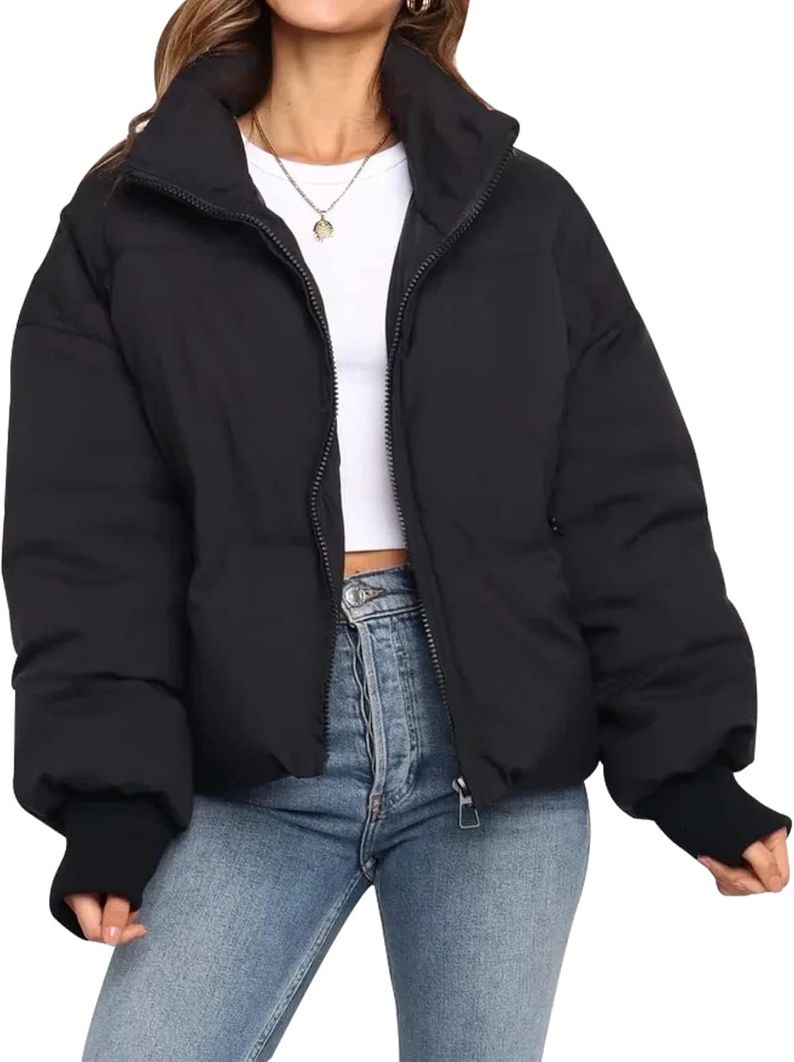 Gihuo Women’s Winter Cropped Puffer Jacket Coat Short Warm Quilted Jacket 2025