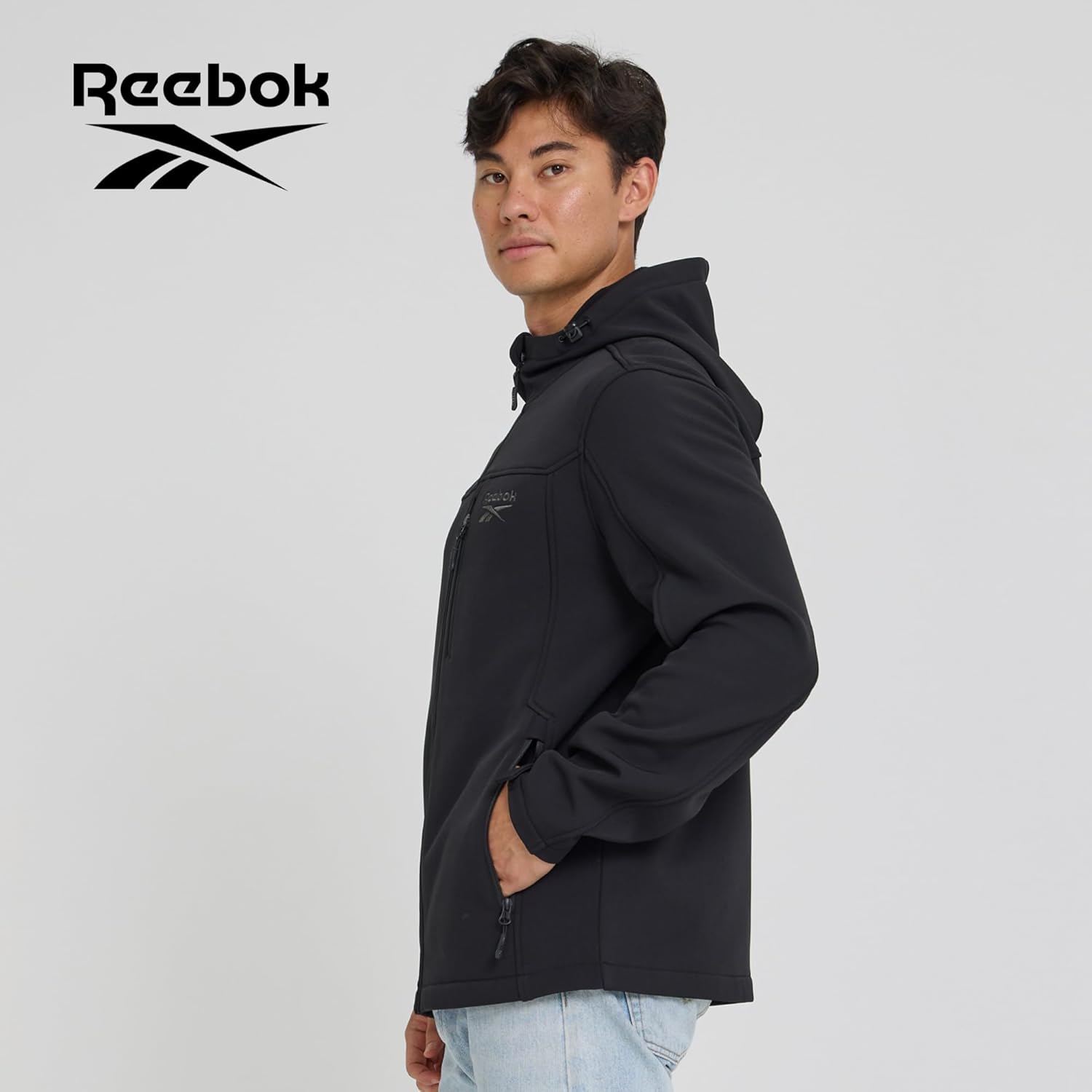 Reebok Waterproof Soft Shell Rain Jacket Men - Rain Coat, Softshell Windbreaker with Hood - Image 6