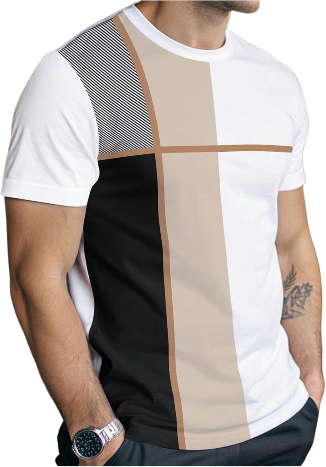 SOLY HUX Men's Color Block Tees Crew Neck Short Sleeve Shirts Casual Summer Tops