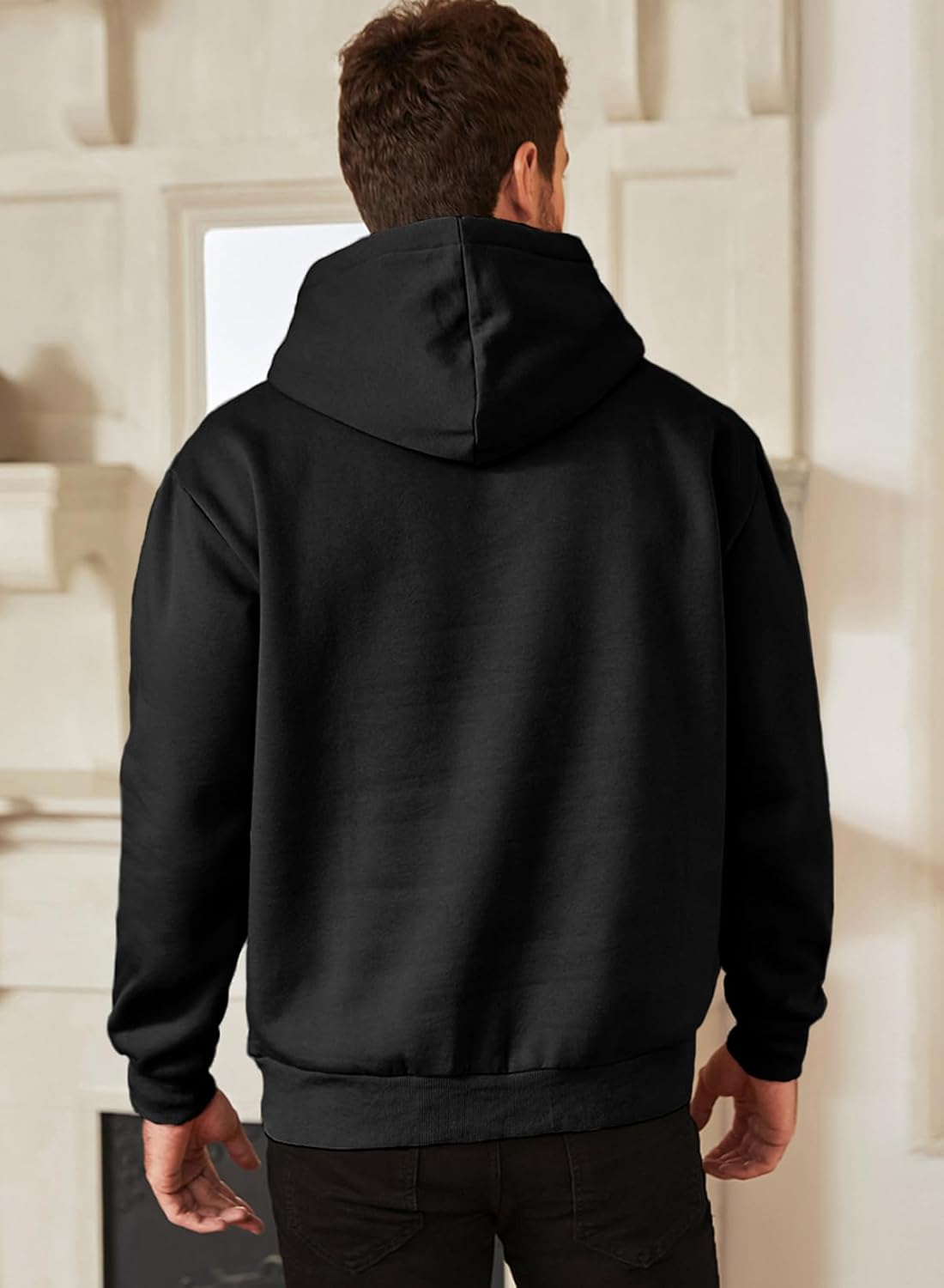 JMIERR Mens Casual Cotton Hooded Collar Drawstring Hoodies Pullover Sweatshirts Casual Long Sleeve Shirts - Image 2