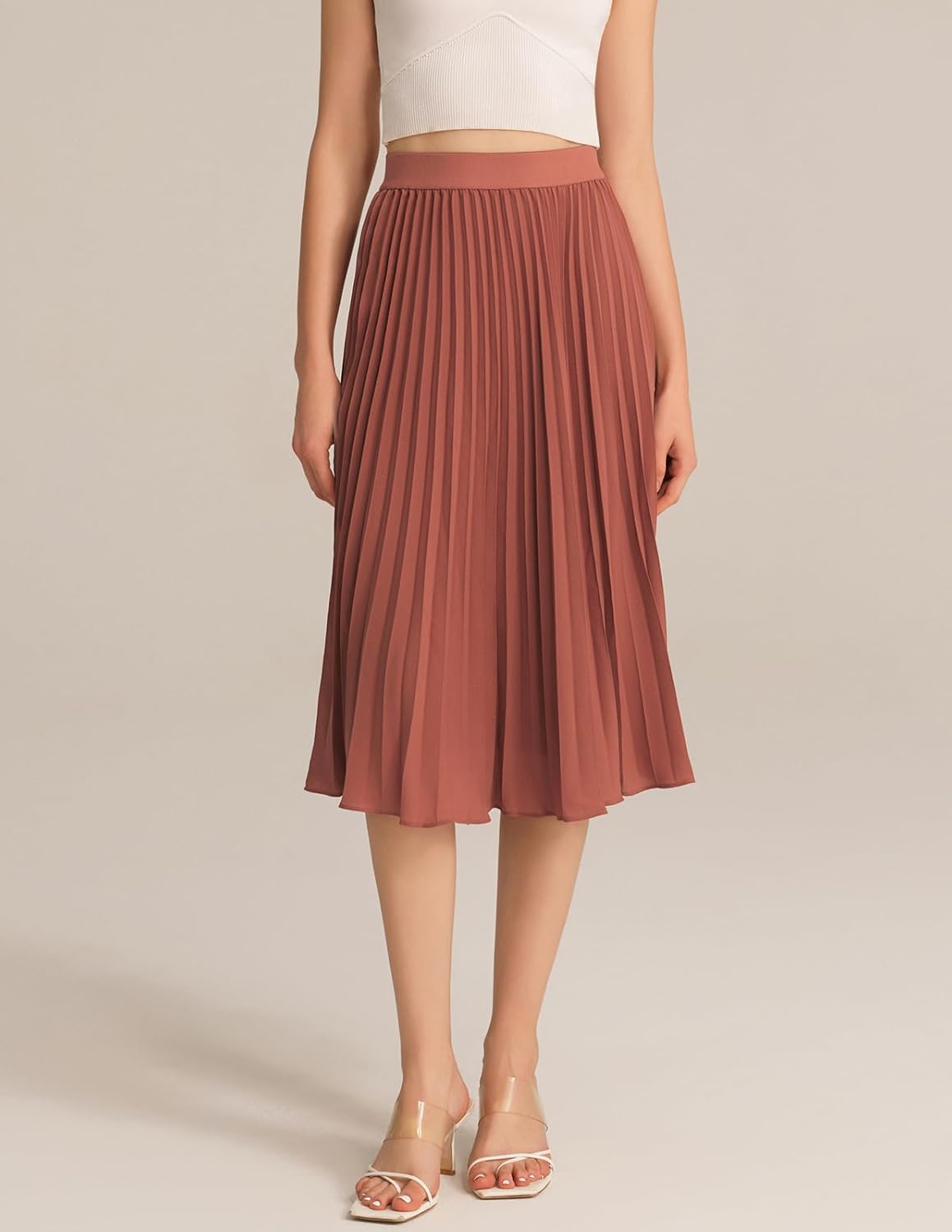 GRACE KARIN Women High Elastic Waist Pleated Chiffon Skirt Midi Swing A-line Skirts - Image 3