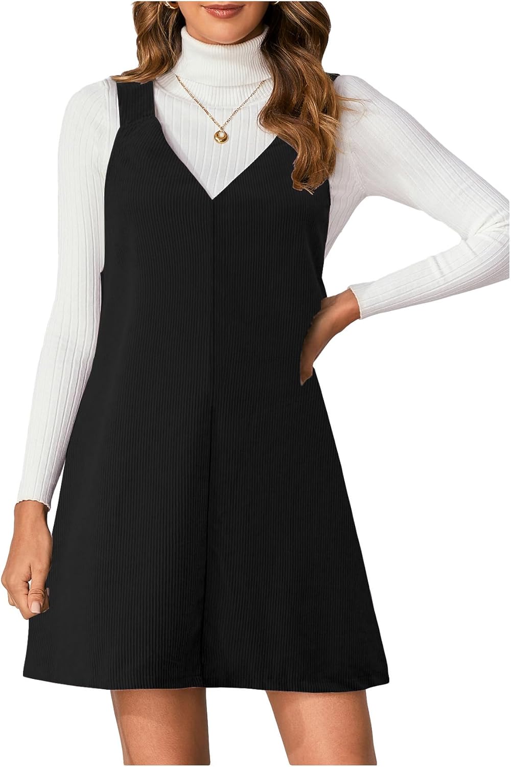 Milumia Women V Neck Corduroy Overall Dress 2025 Fall Mini Pinafore Jumper Dress