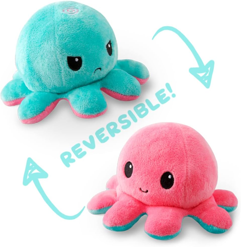 TeeTurtle Reversible Pink and Aqua Octopus Plushie - 4-Inch Two-Sided Flip Plush Toy with Embroidered Details - Cute Mini Collectible Plush for Kids, Teens, and Adults - Image 4