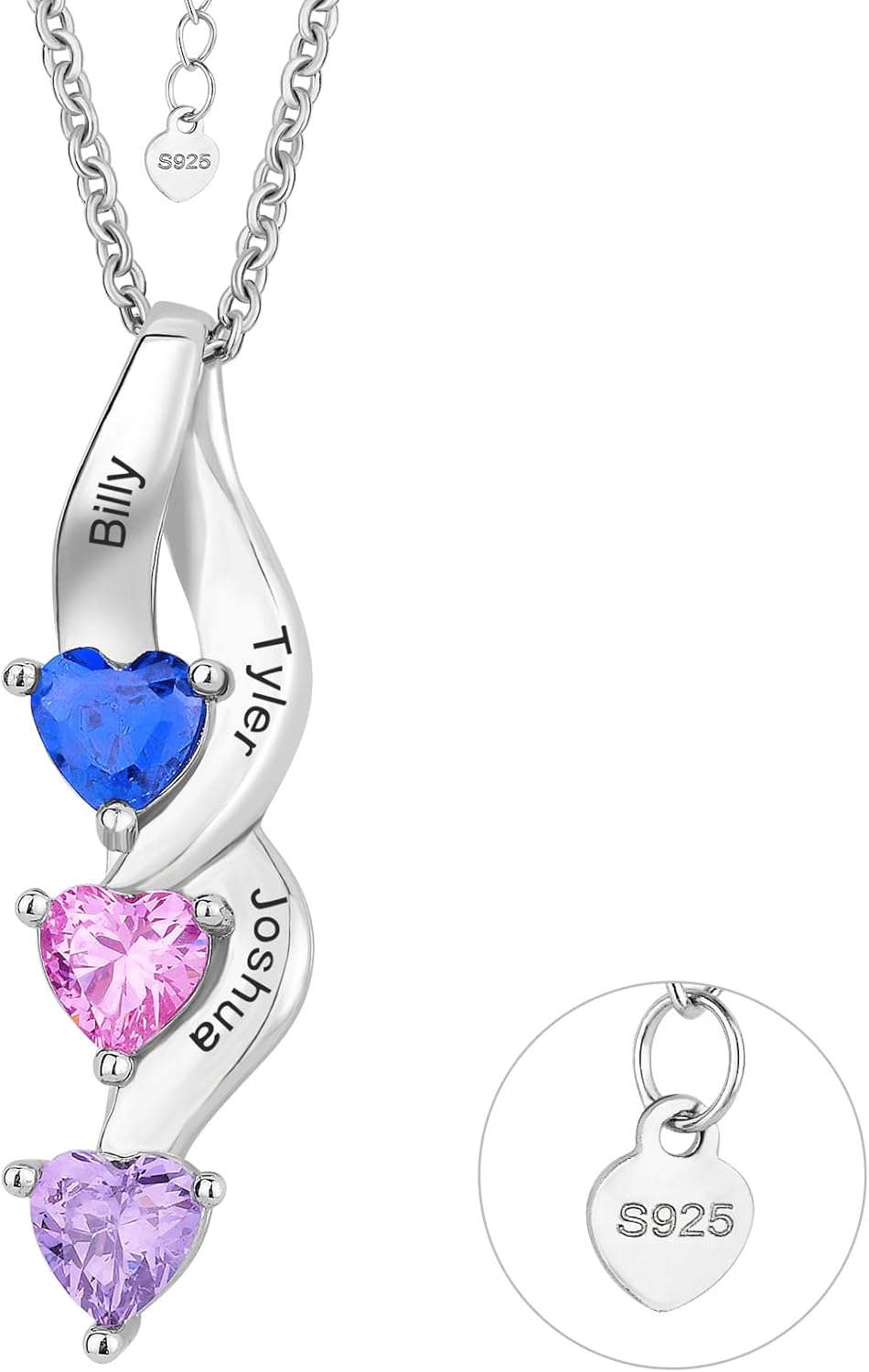 925 Sterling Silver Birthstone Necklace for Mothers with 1-6 Names Personalized Mother Necklace for Women Custom Family Pendant Necklace for Mom Grandma