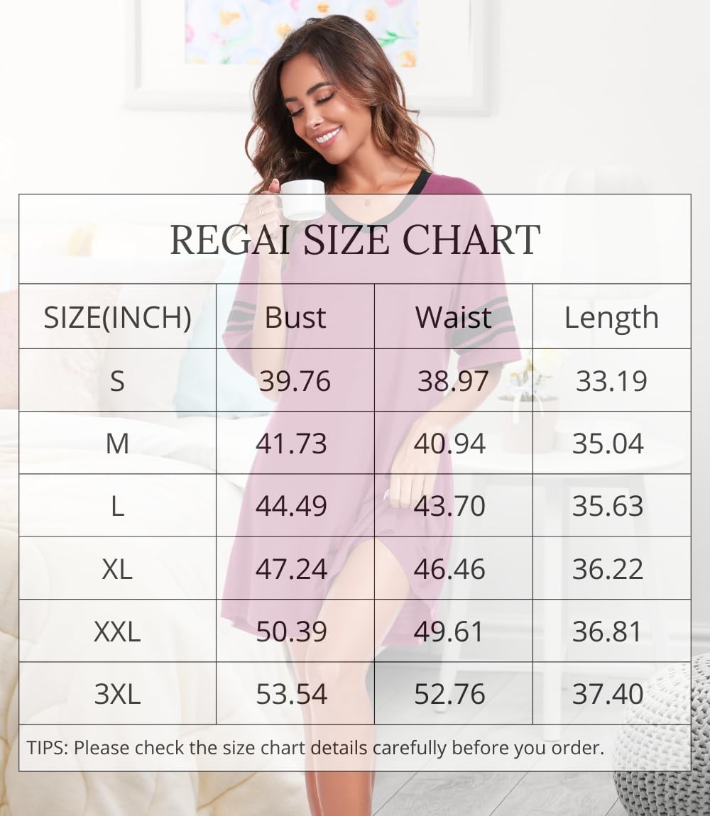 Womens Nightgowns Short Sleeve Sleepshirt Sleepwear Casual V Neck Sleep Dress Loungewear Nightshirts - Image 5