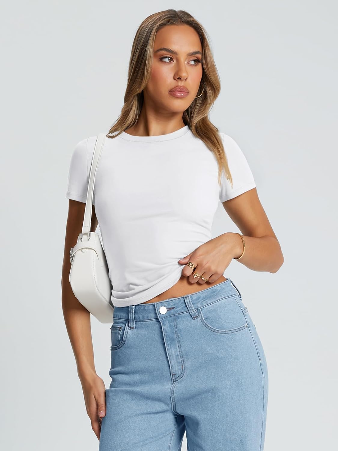 Trendy Queen Womens Basic T Shirts Summer Tops 2025 Crop Short Sleeve Slim Fit Tee Cute Gym Workout Clothes - Image 5