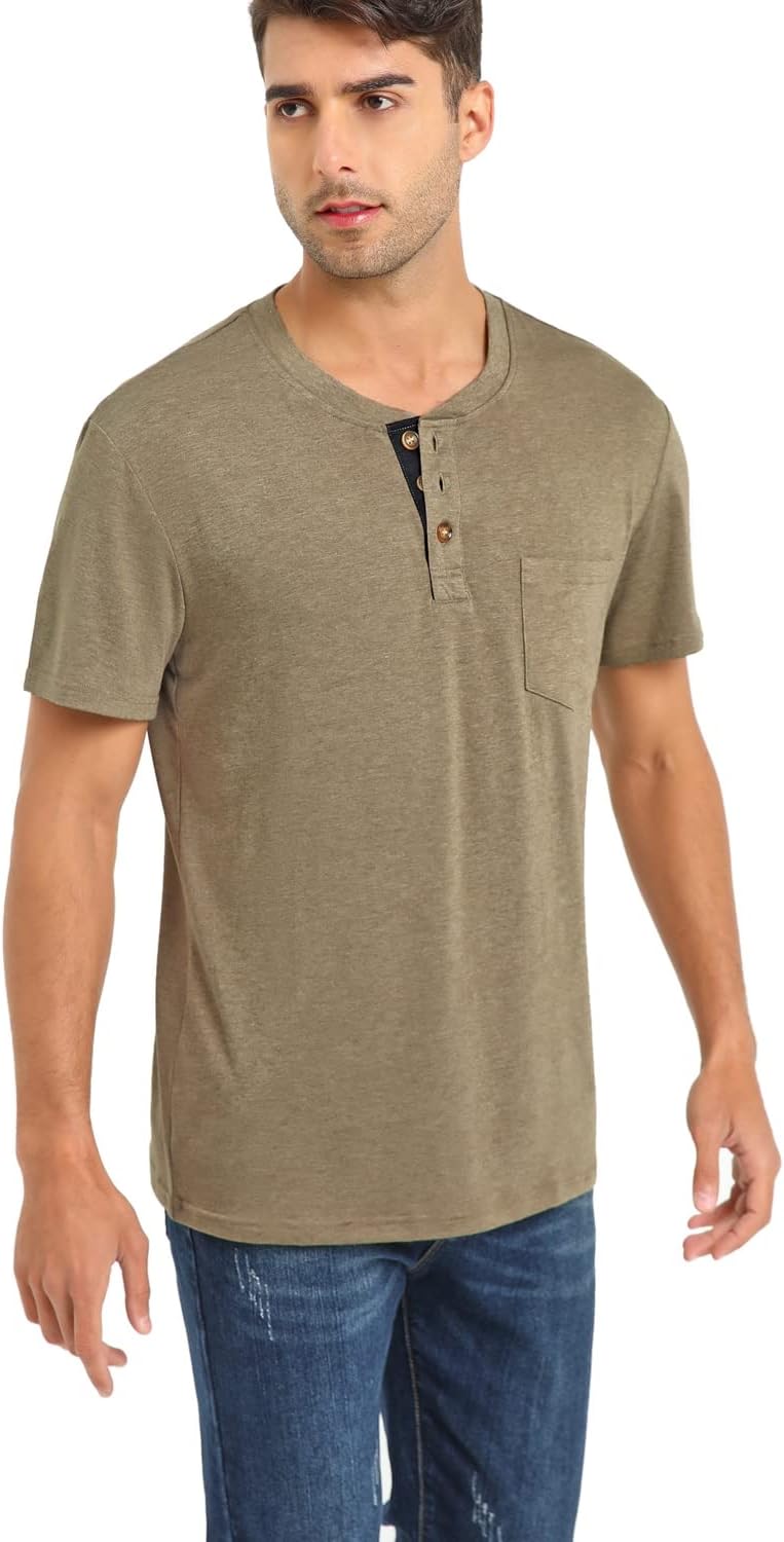 Mens Casual Short Sleeve Henley Shirts Fashion Button T Shirts with Pocket - Image 4