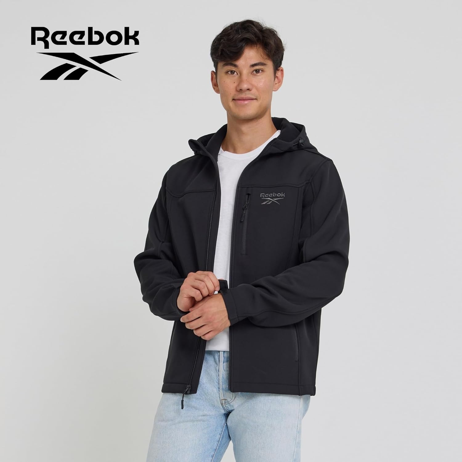 Reebok Waterproof Soft Shell Rain Jacket Men - Rain Coat, Softshell Windbreaker with Hood - Image 5