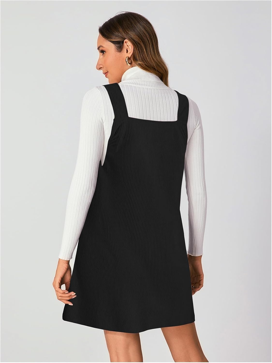Milumia Women V Neck Corduroy Overall Dress 2025 Fall Mini Pinafore Jumper Dress - Image 2