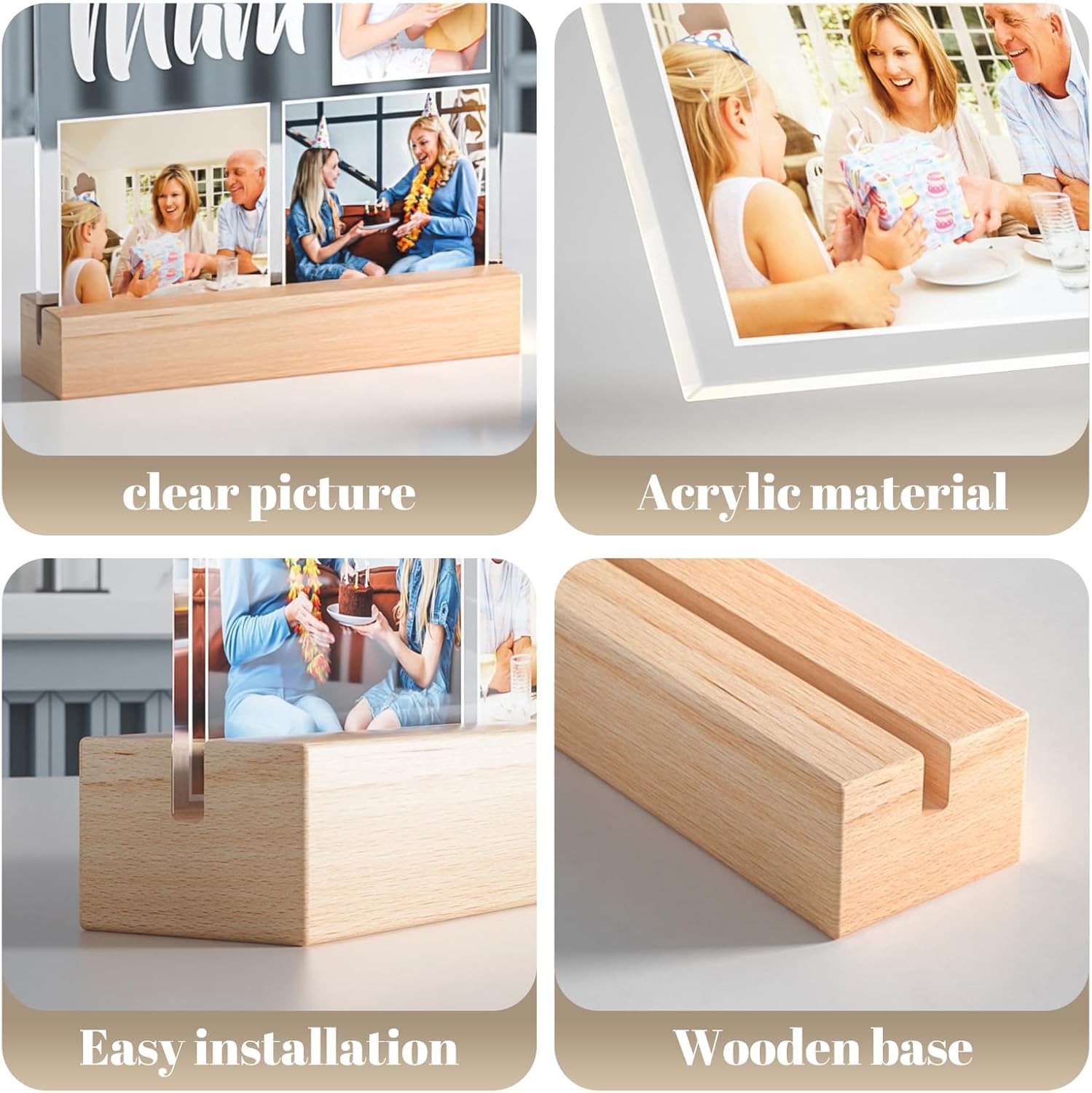 Custom Picture Frames with Photo, Personalized Photo Frame with Night Light, Customized Picture Frame, Christmas Anniversary Birthday Couple Gifts for Women Men Her Him Girlfriend Boyfriend Mom Dad - Image 8