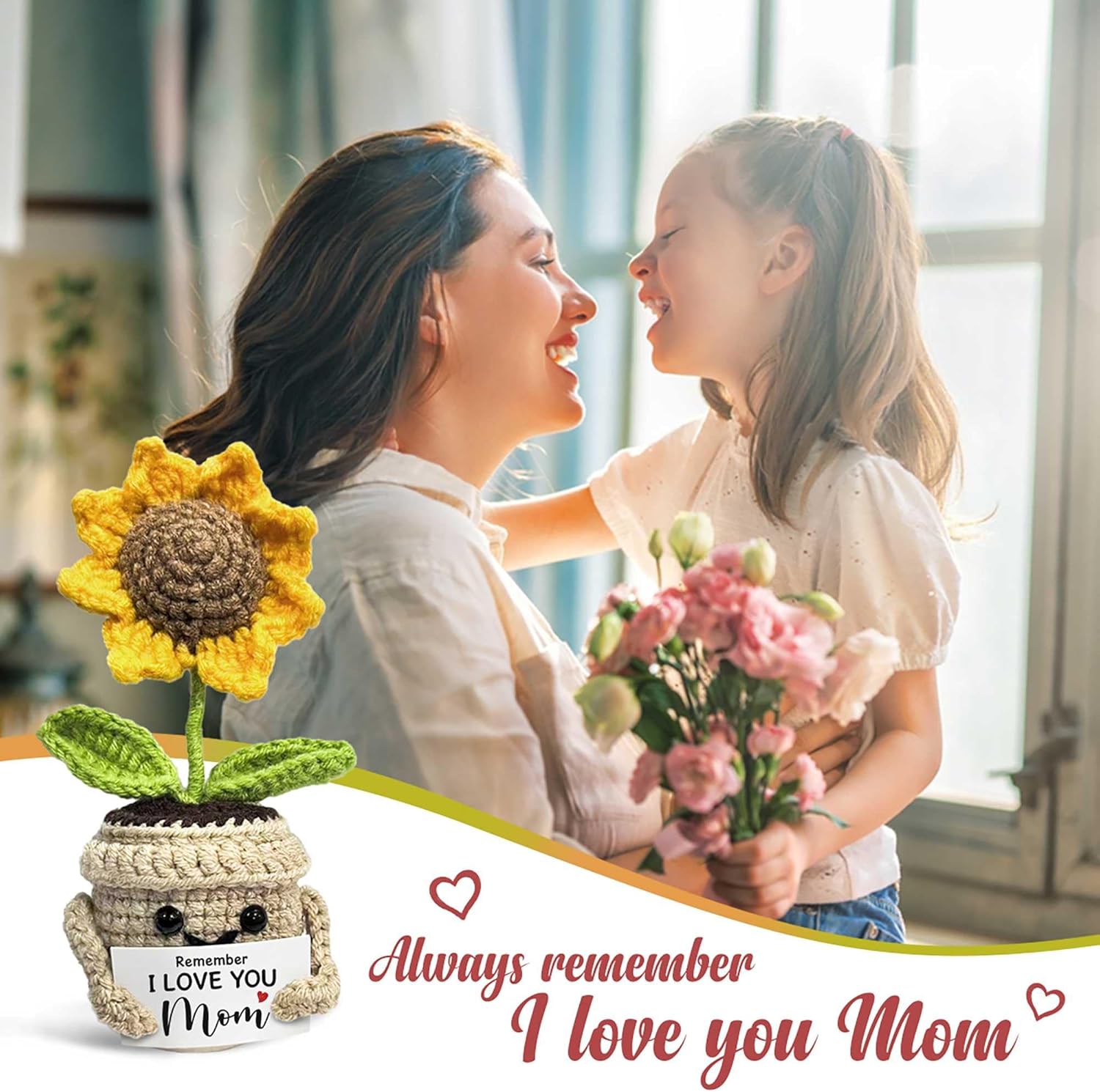 Mini Birthday Gifts for Mom, Mom Gifts from Daughters Remember I Love You MOM, Handmade Crochet Cute Small Sunflower Gifts, Gift for Mom from Daughter, Son, Mothers Day for Mom - Image 7