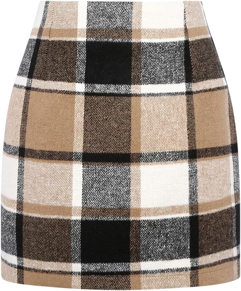 Plaid Mini Skirt for Women High Waist A line Bodycon Pencil Fall Skirts