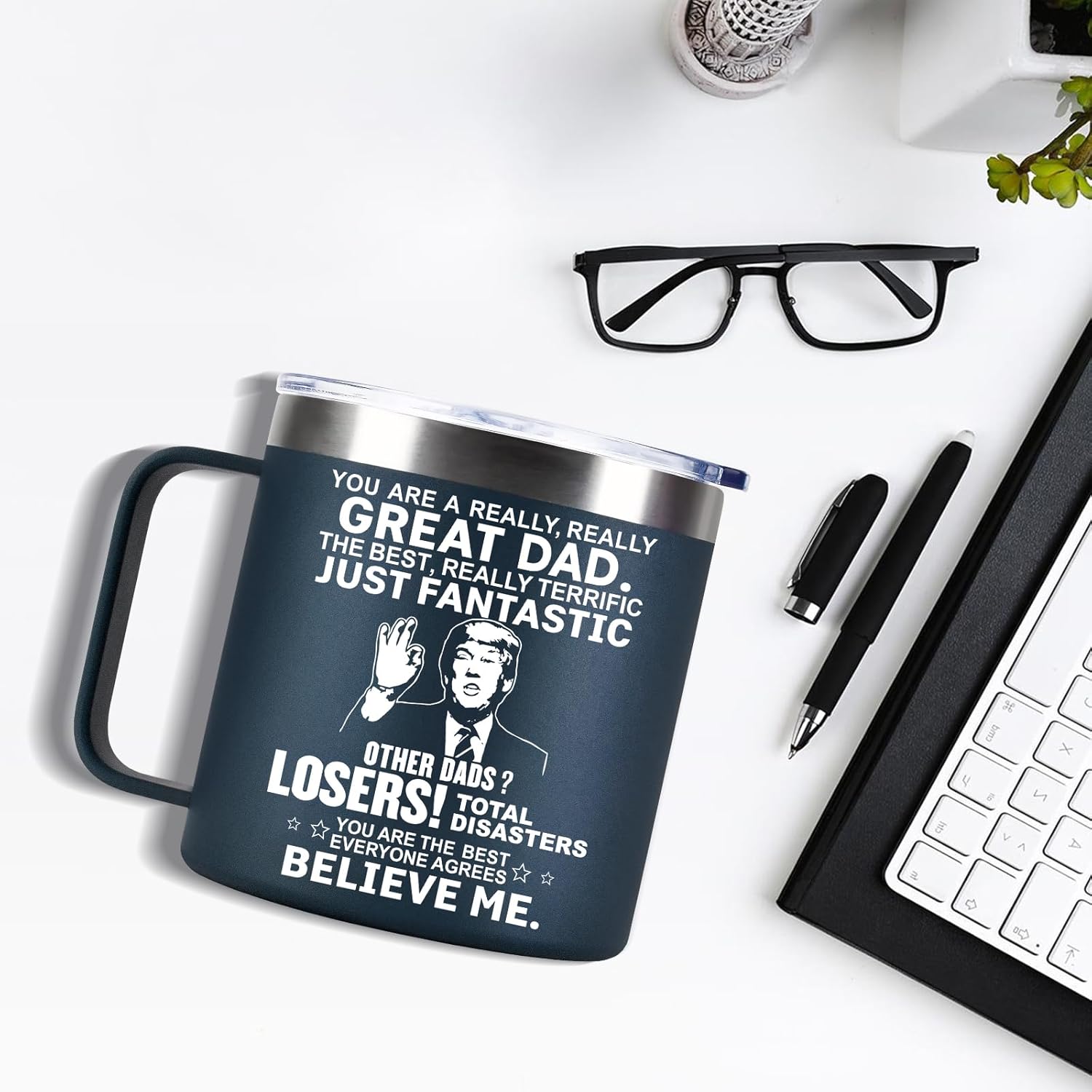 Christmas Funny Gifts for Dad Husband Men Him from Daughter Son Kids Wife - 14 OZ Coffee Mug - Fathers Day, Birthday, Retirement, Anniversary Gag Presents Ideas Stocking Stuffers for PaPa Step Dad - Image 5