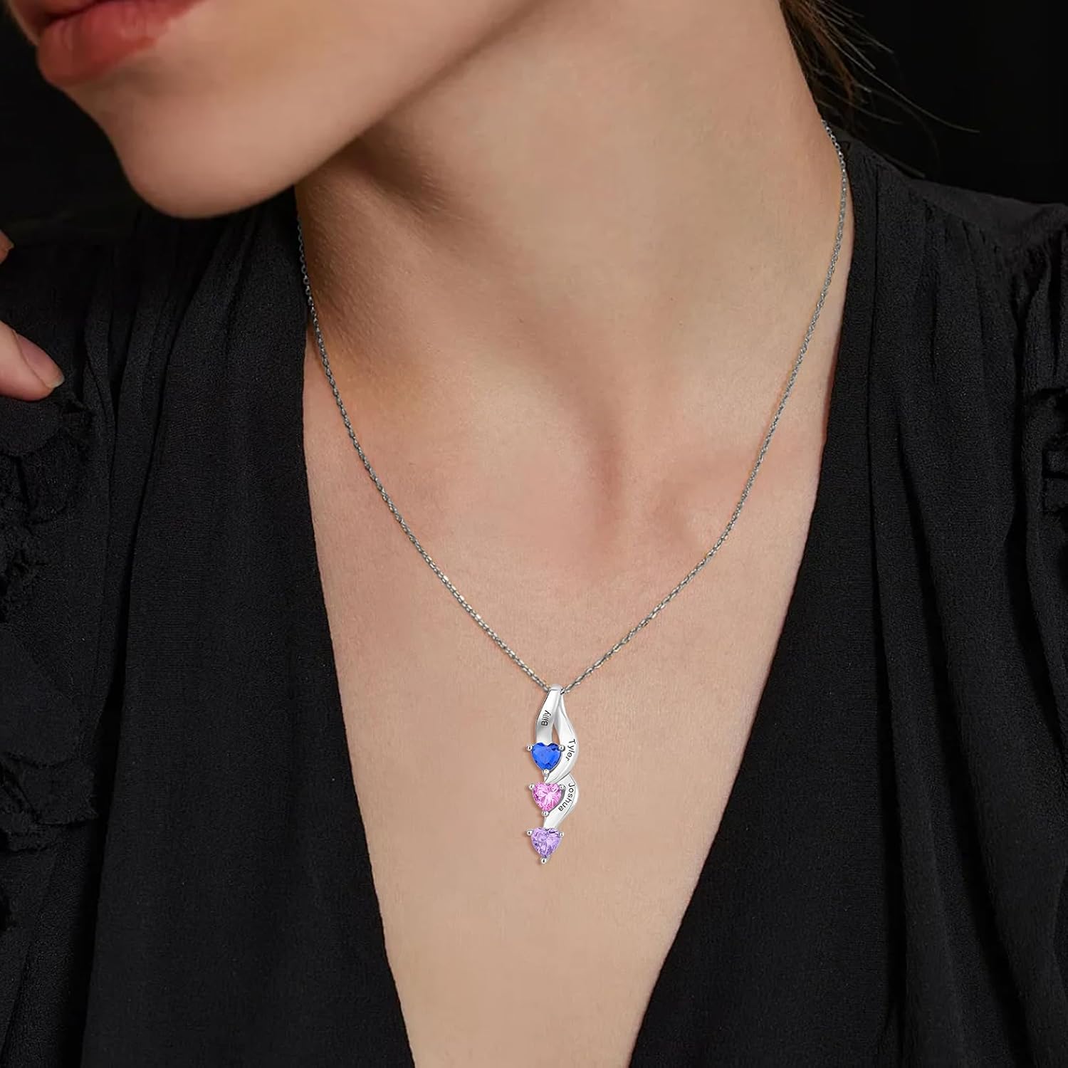 925 Sterling Silver Birthstone Necklace for Mothers with 1-6 Names Personalized Mother Necklace for Women Custom Family Pendant Necklace for Mom Grandma - Image 4