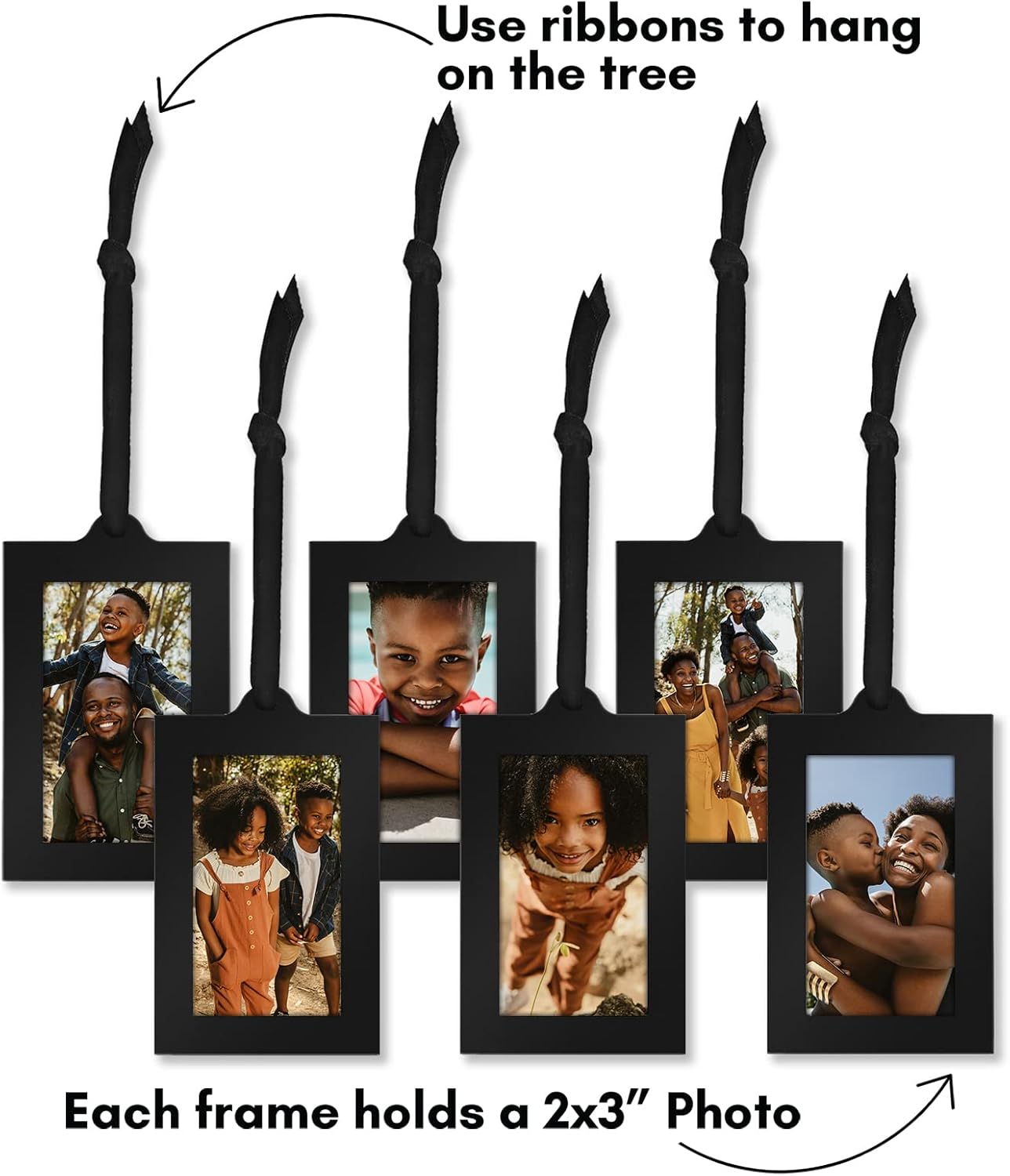 Americanflat Family Tree Picture Frame - Includes 6 Hanging 2x3 Picture Frames - Adjustable Ribbon Tassels - Ideal as Mother’s Day Gifts, Birthday Gifts, or Christmas Decor - Black and Bronze - Image 2