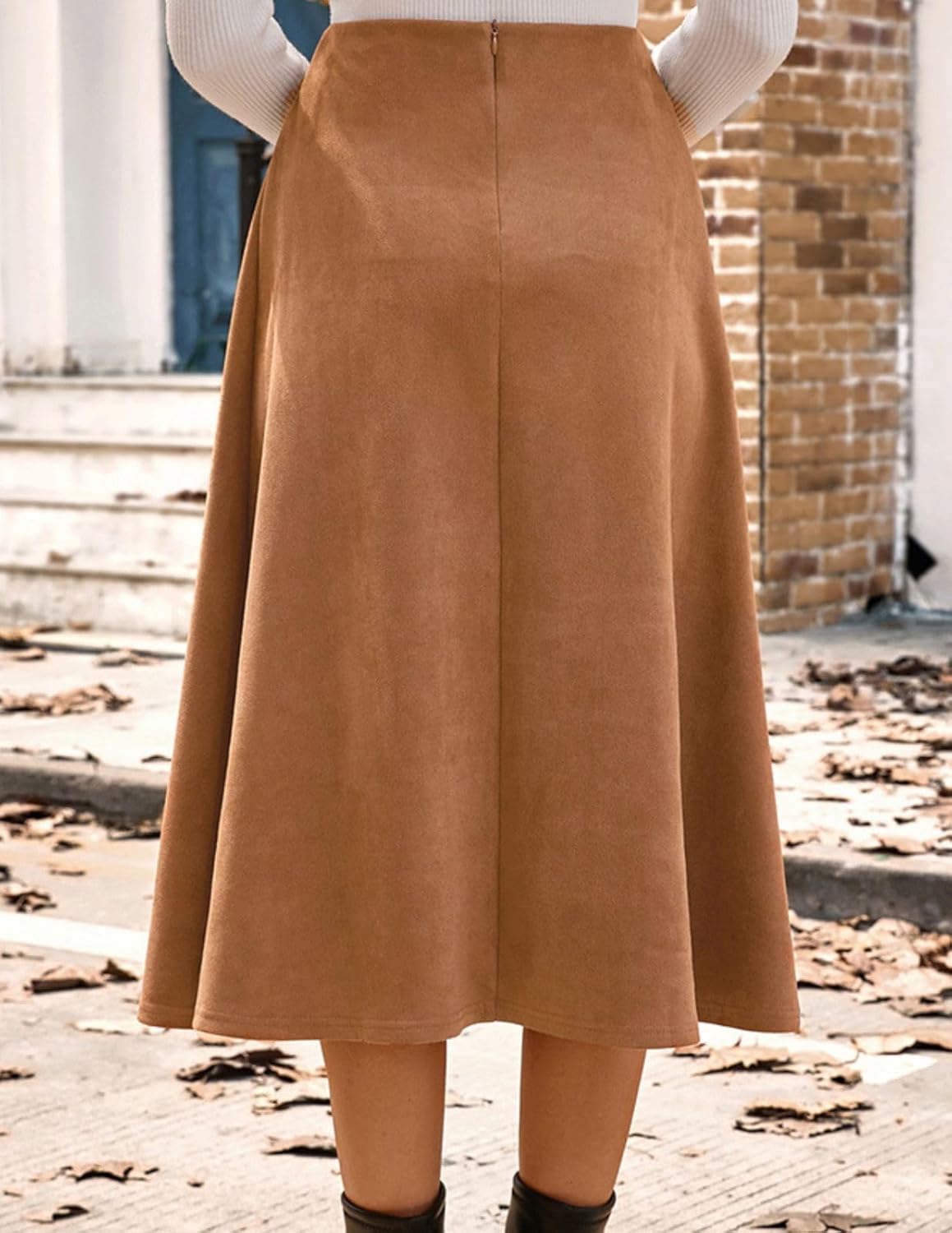 Kate Kasin 2025 Women's Suede Skirts, High Waist A-Line Skirt, Fall Winter Midi Skirt - Image 5