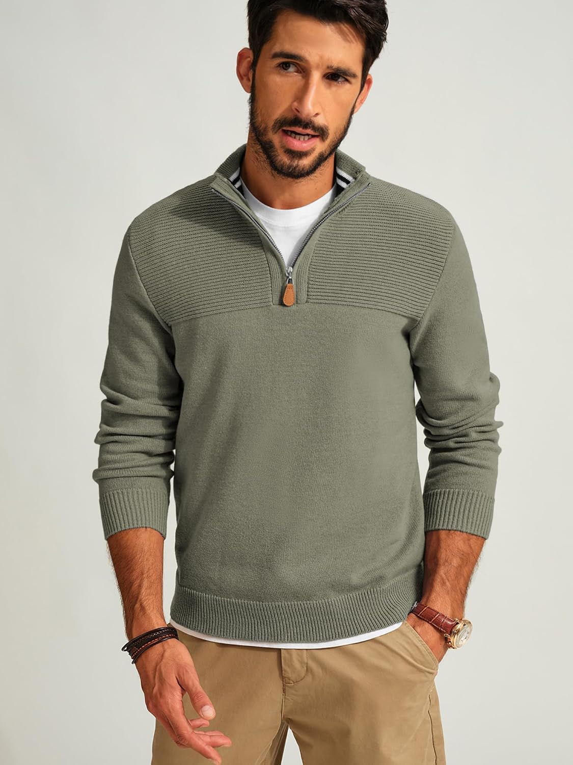 PJ PAUL JONES Men's Quarter Zip Sweater Slim Fit Casual Pullover Sweater Mock Neck Polo Sweaters - Image 2
