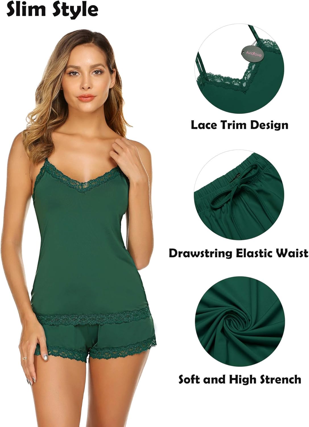 Avidlove Women Cami Pajama Set Modal Sleepwear Lace Trim Short PJ Set with Shorts - Image 2