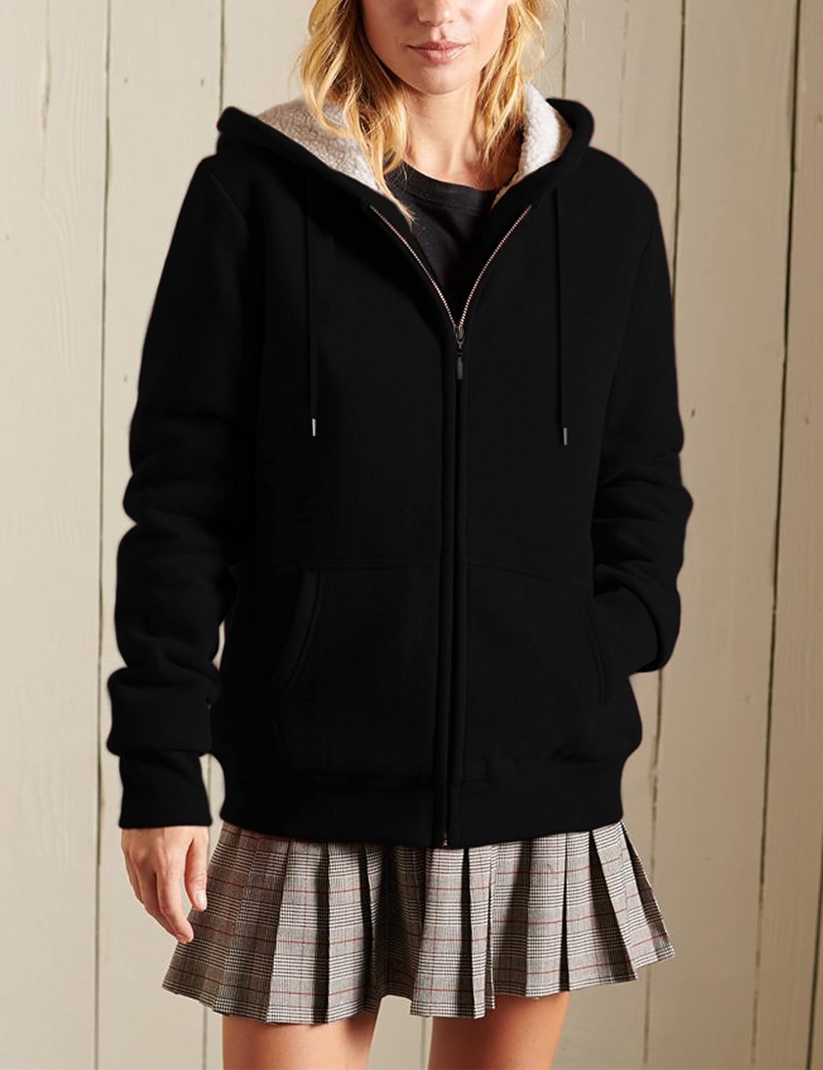Yeokou Women's Casual Full Zip Up Sherpa Lined Hoodie Sweatshirt Jacket Coat - Image 2